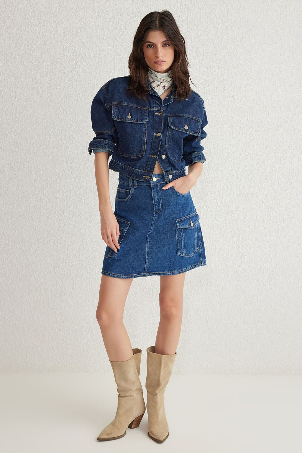 TRENDYOLMILLA Mavi More Sustainable Kargo Cep Detayl? Mini Denim Etek TWOSS25ET00007
