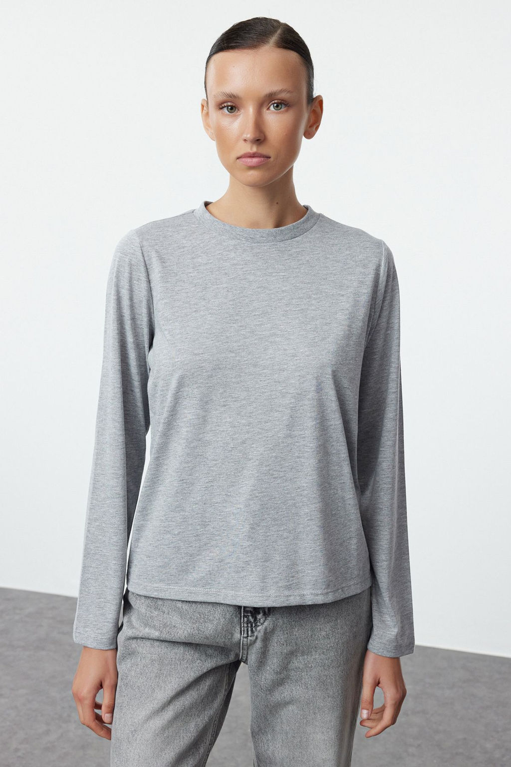 Siyah-Gri 2li Paket %100 Pamuk Bisiklet Yaka Regular/Normal Kesim Orme T-Shirt TWOAW25TS00001