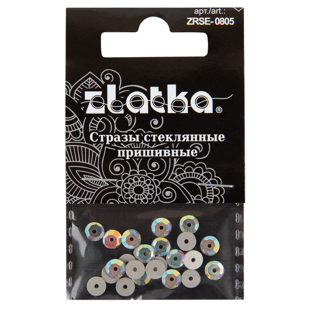 Страз Zlatka ZRSE-0805 AB-Crystal 5 мм стекло 5 x 24 шт в пакете с картонным еврослотом №02 перламутровый (AB-crystal)