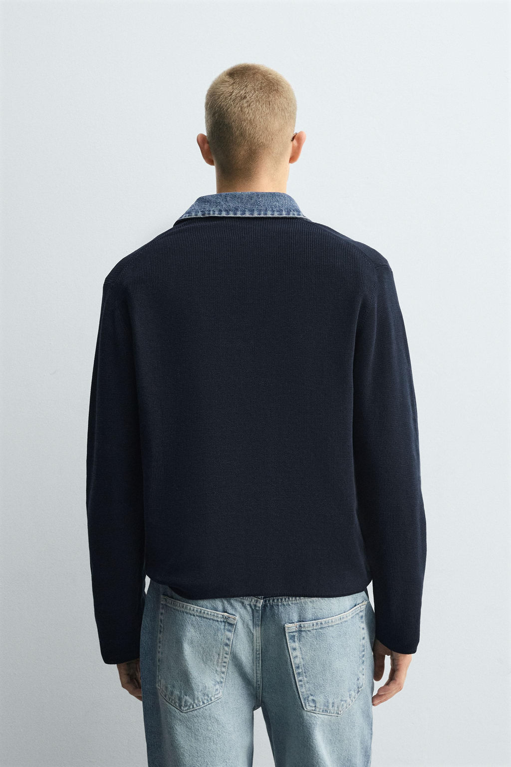 DENIM COLLAR COMBINATION KNIT POLO SHIRT - Zara фото 3