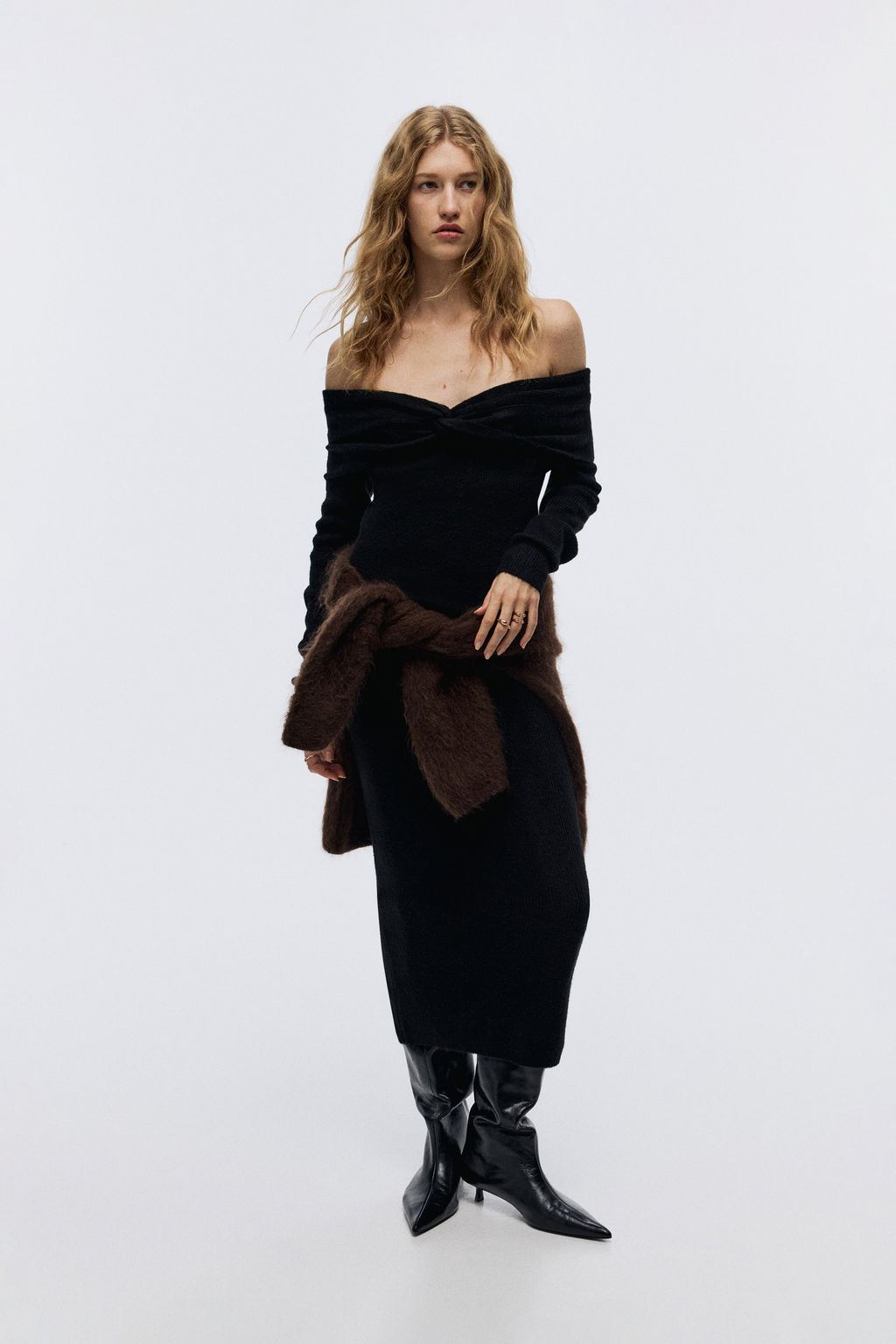 Vestido off-the-shoulder en punto fino - H&m фото 3