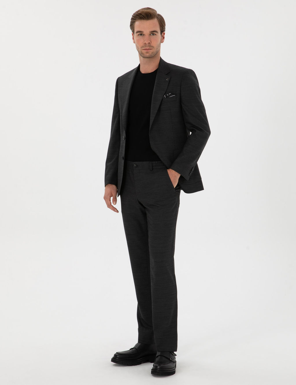 Antrasit Slim Fit Mikro Desenli Mono Yaka Y_n Kar___ml_ Tak_m Elbise - Cacharel фото 4