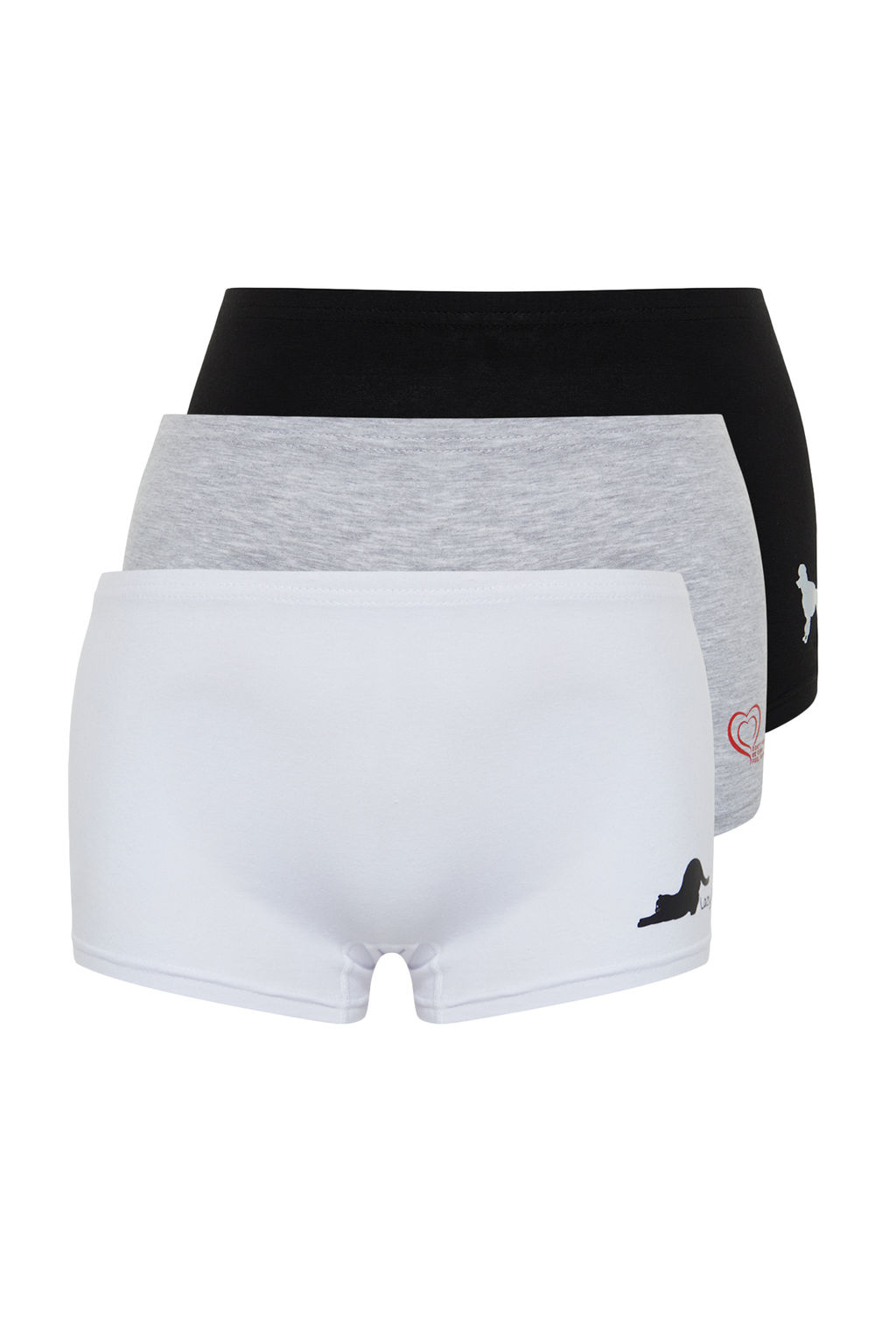 Trendyolmilla Siyah-Beyaz-Gri 3lu Paket Pamuklu Bask?l? Boyshort Orme Kulot THMSS24KU00028 фото 7