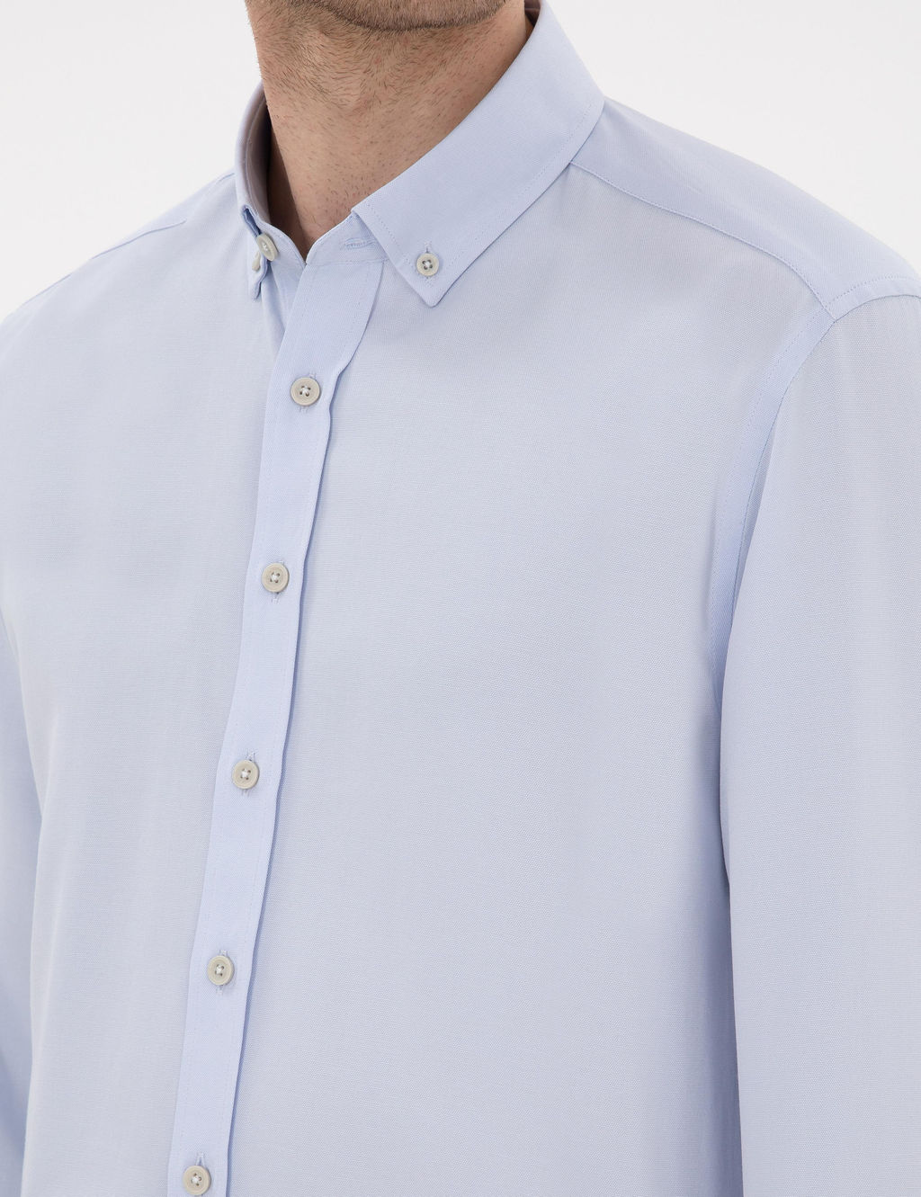 A__k Mavi Slim Fit Oxford G_mlek Uzunkol