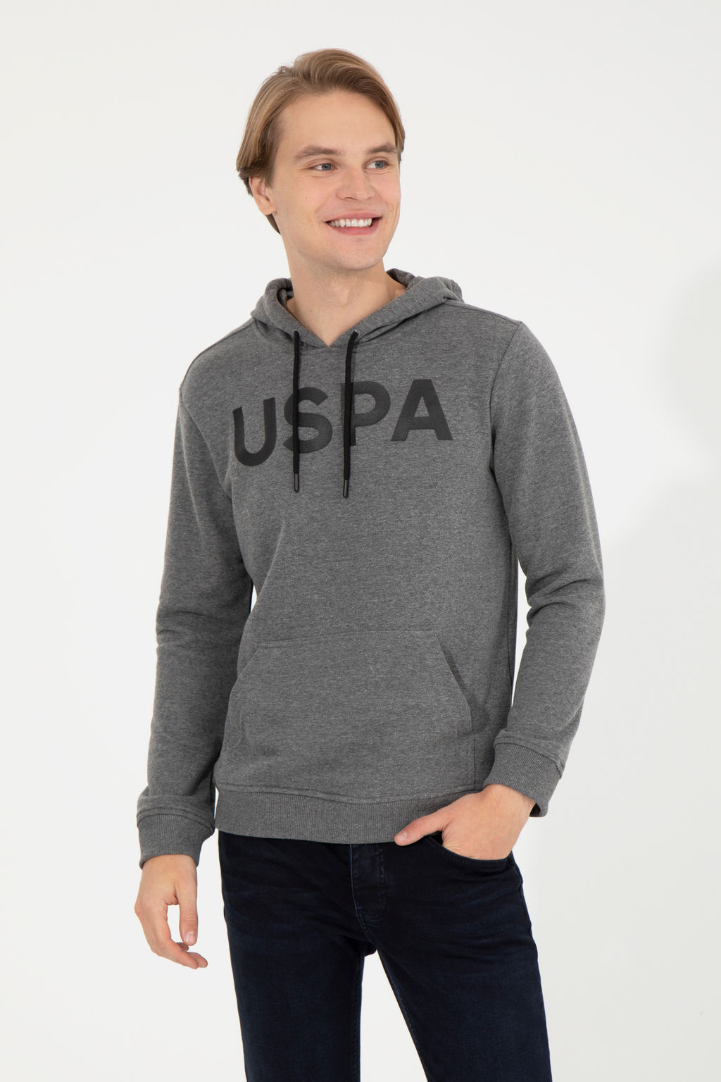 Мужская толстовка с капюшоном цвета антрацит меланж базовая - U.s. polo assn фото 21