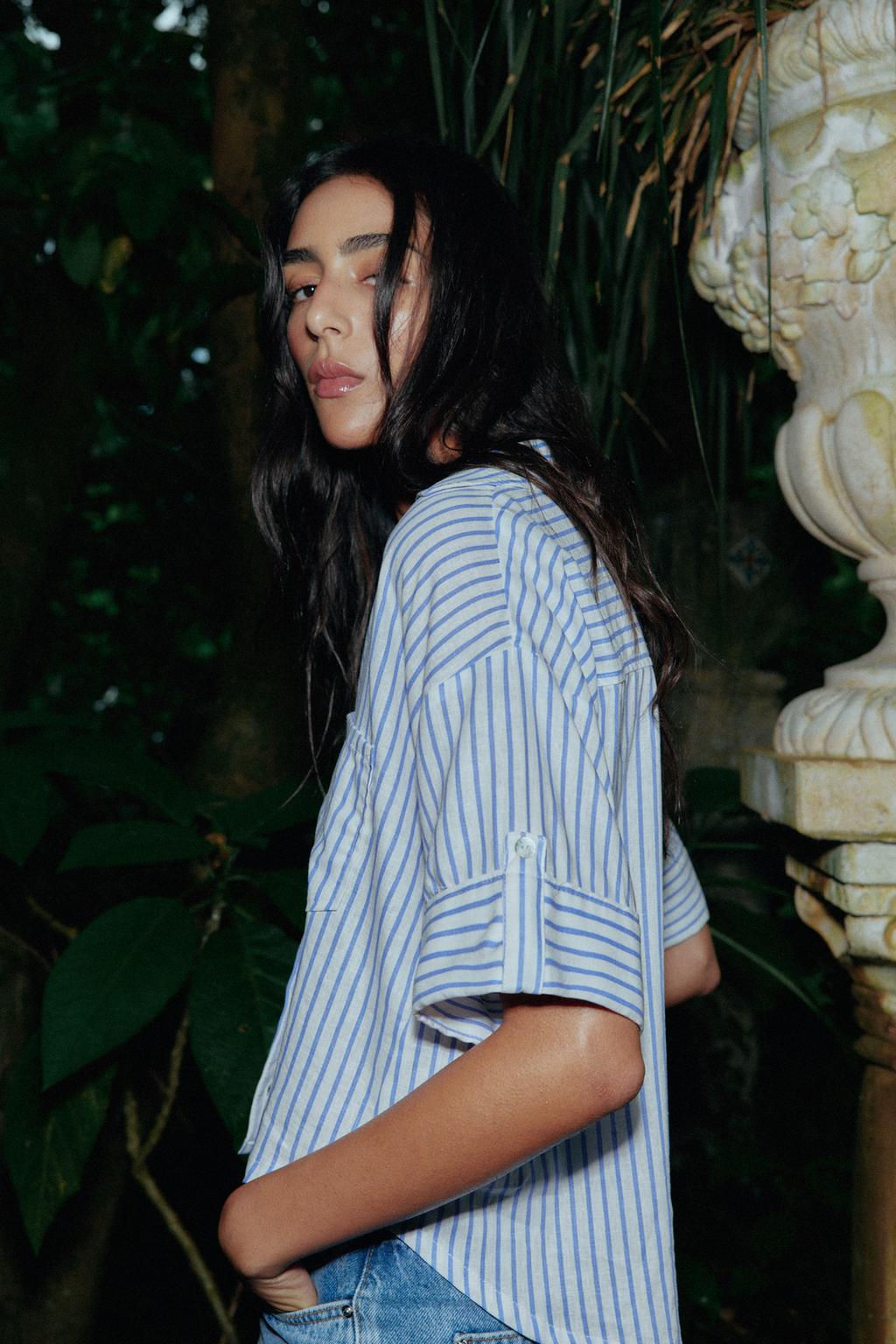 CROPPED LINEN BLEND SHIRT - Zara фото 43