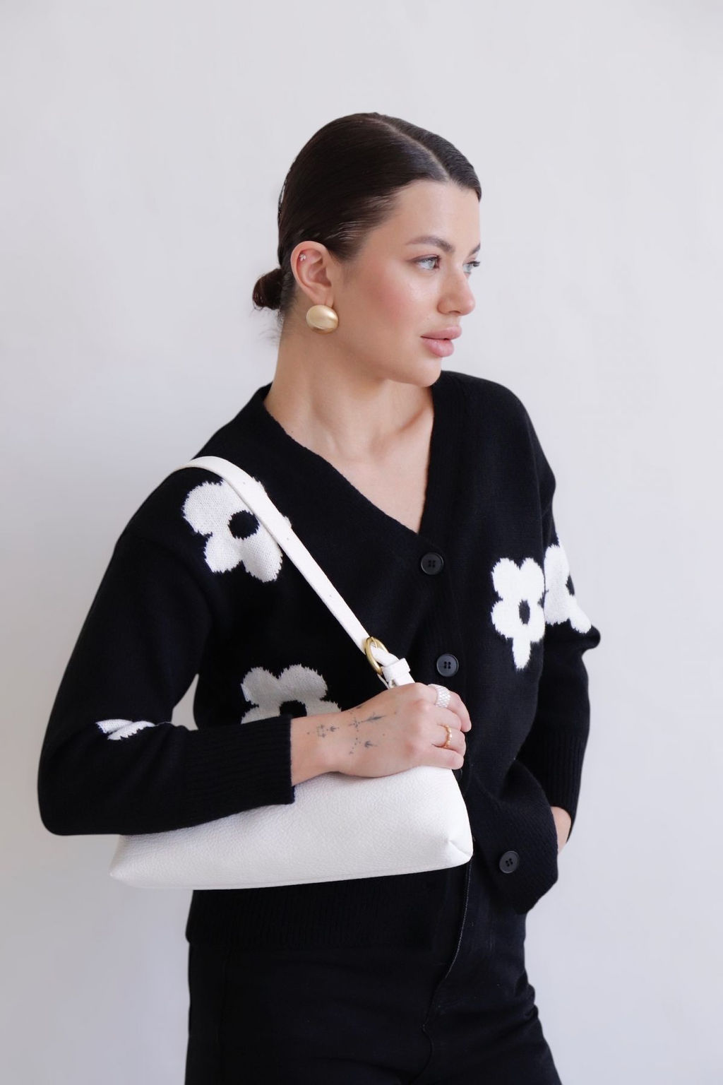 Martichelli Кардиган чёрный с белыми цветами  фото 4