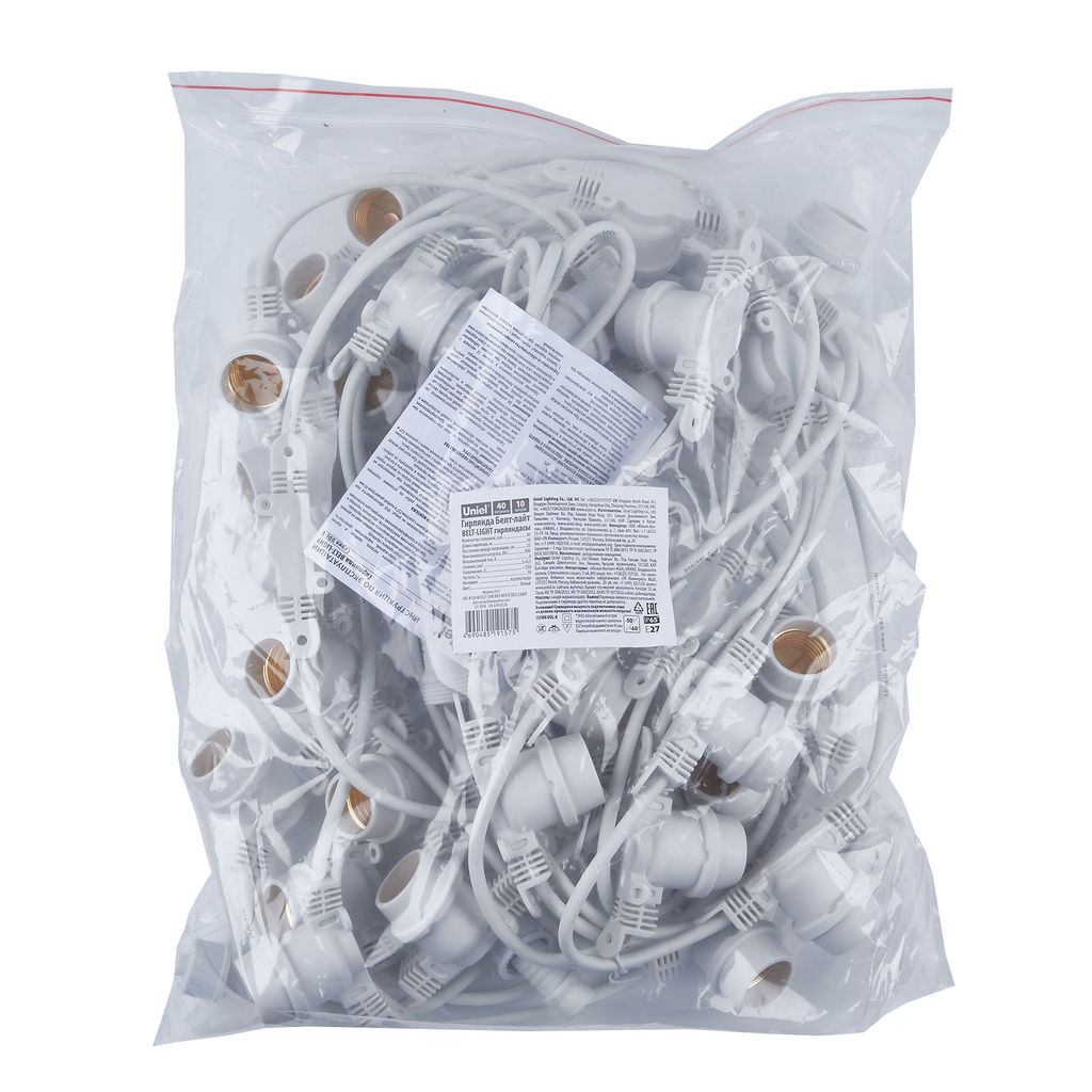 UDL-K110 40/E27/10M IP65 WHITE BELT-LIGHT Гирлянда Белт-лайт, 10м + 1,5м сетевой шнур. 40 патронов E27, шаг 25см. Белая. TM Uniel