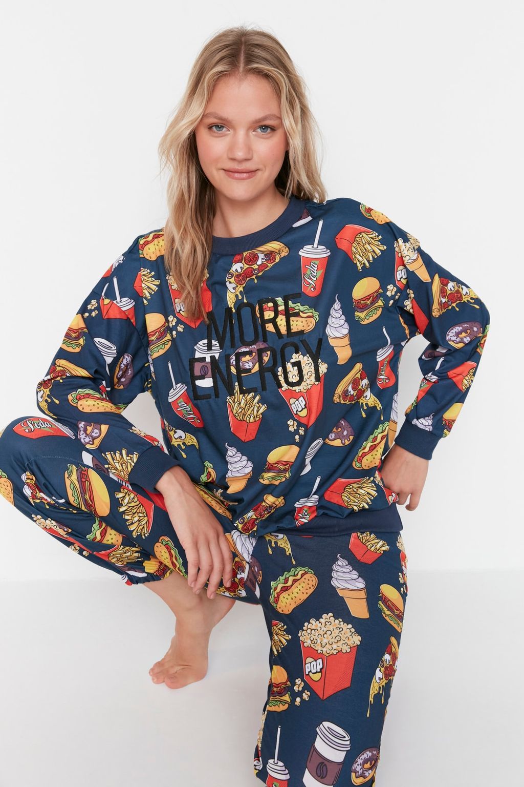 Cok Renkli %100 Pamuklu Slogan Nak?sl? Desenli Orme Pijama Tak?m? THMAW23PT00064