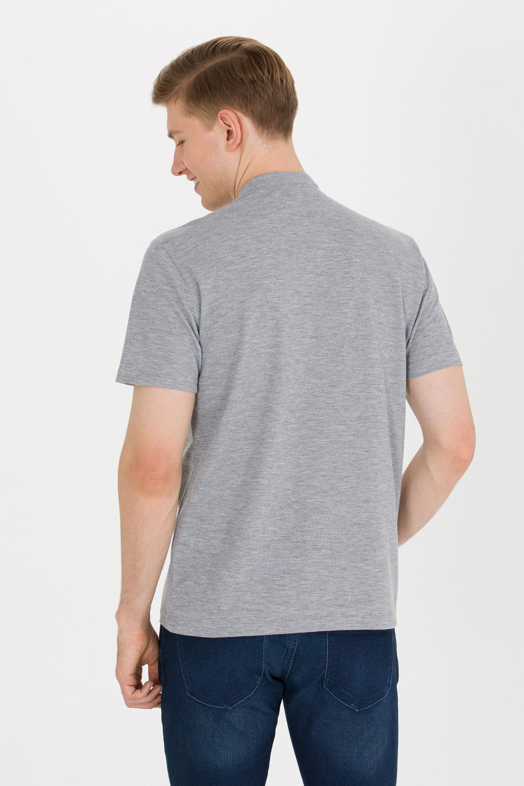 U. S. Polo Assn Мужская серая футболка с меланжевым воротником - U.s. polo assn фото 5