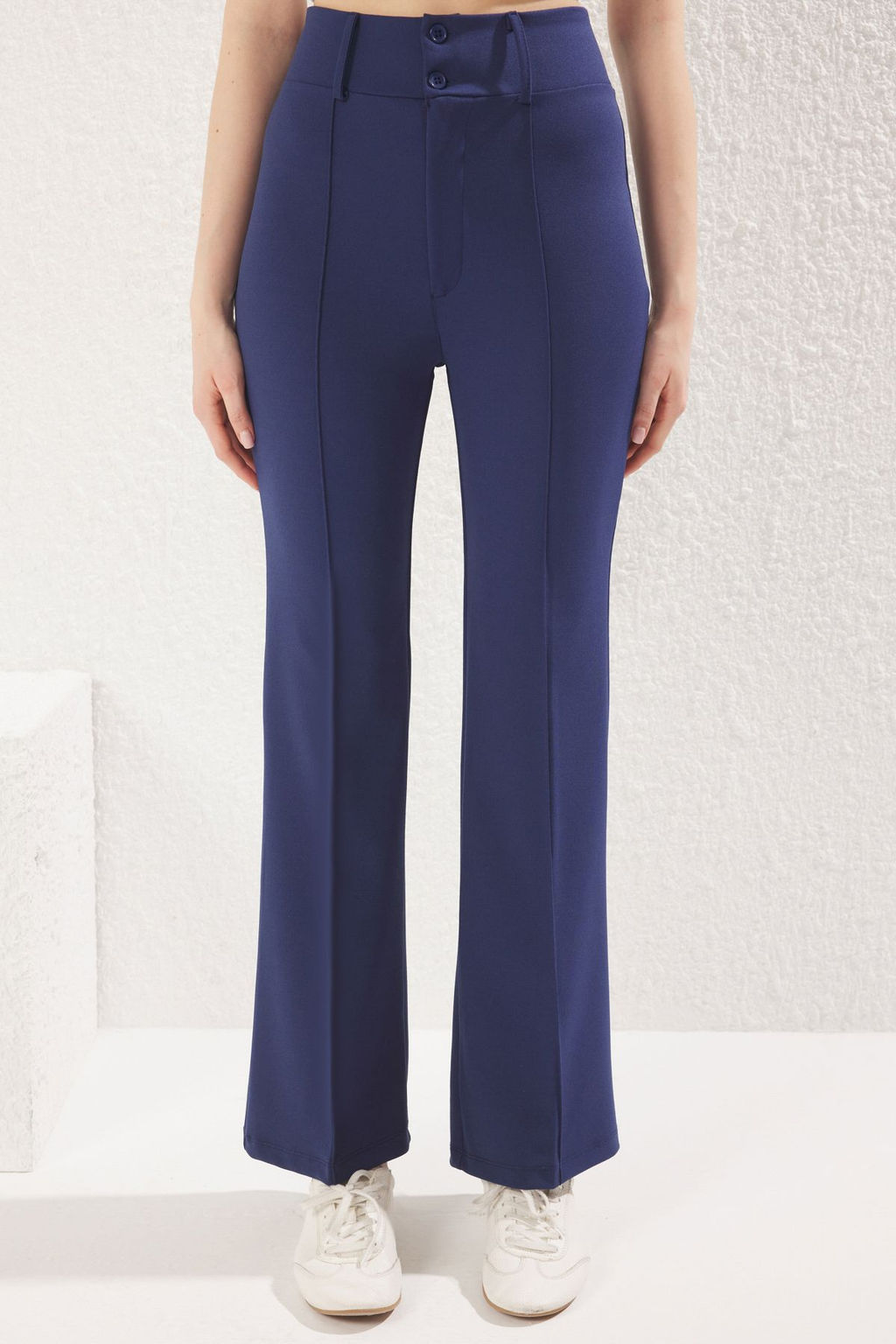 Lacivert Nervur Detayl? Yuksek Bel Flare/Ispanyol Paca Pantolon TWOAW25PL00071