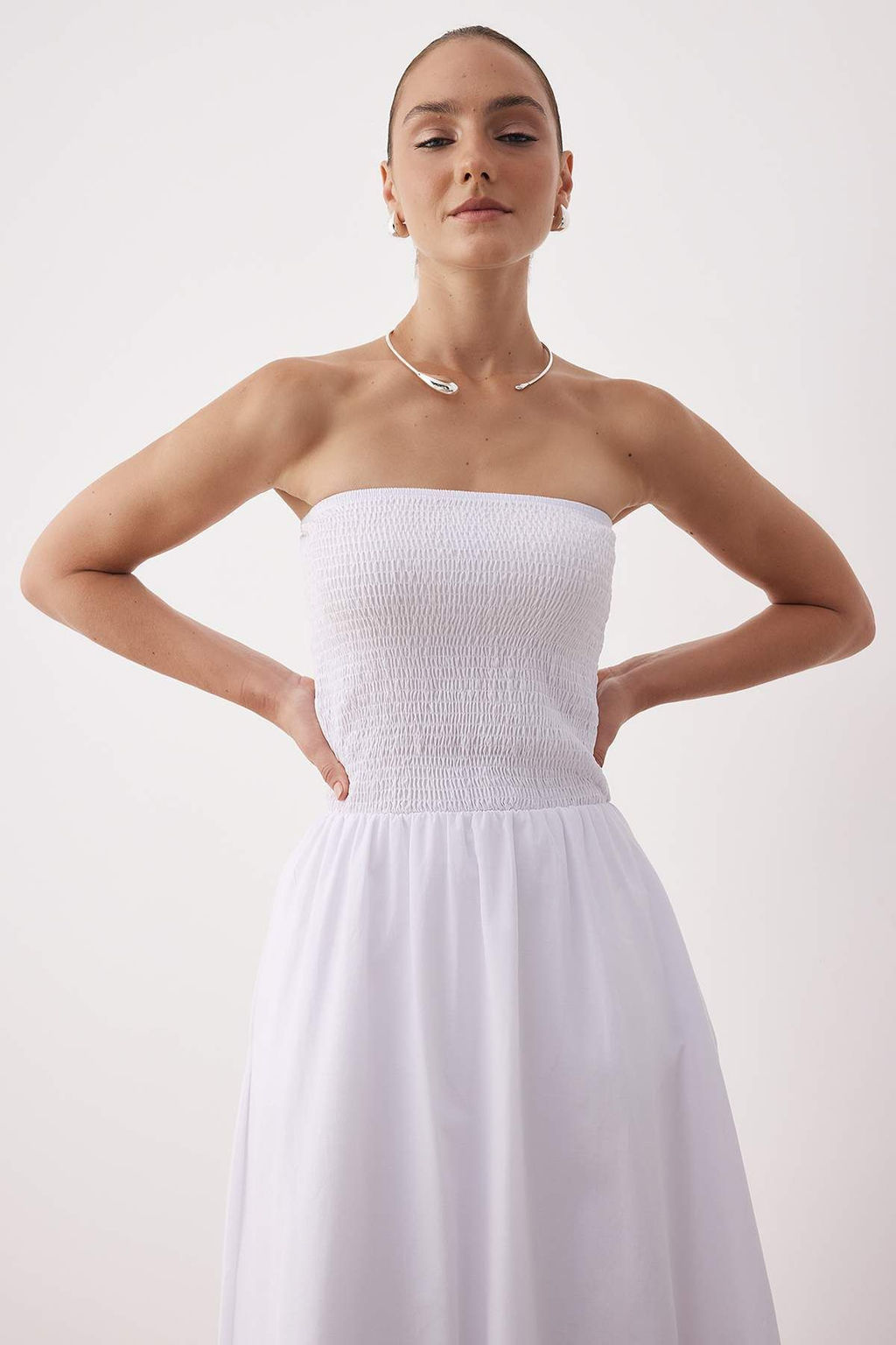 Beyaz Duz Maxi Dokuma Elbise TWOSS25EL00907 - Trendyolmilla фото 2