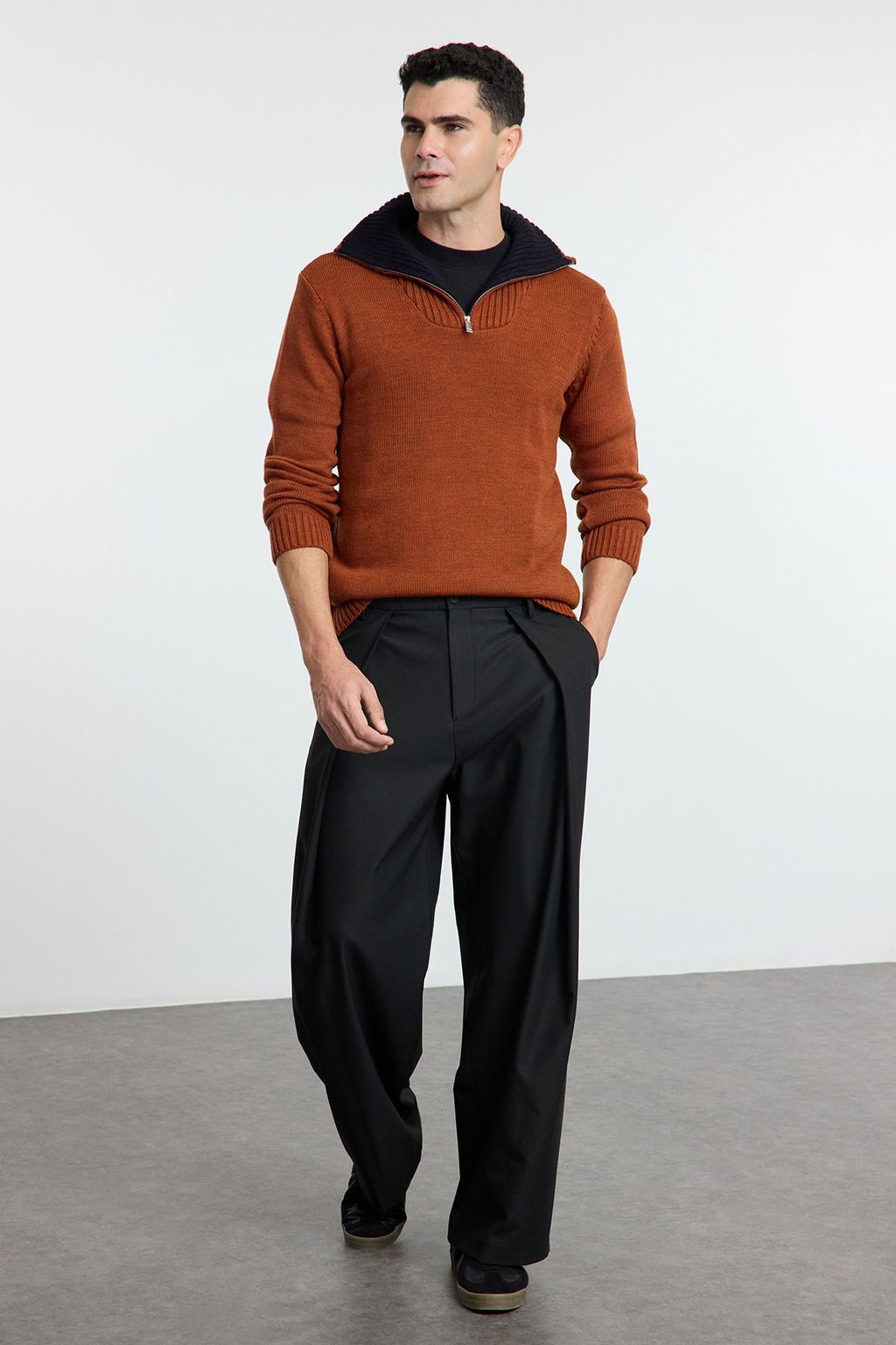 TRENDYOL MAN Lacivert Casual Regular Yar?m Bal?kc? Yaka Duz Triko Kazak TMNAW25KZ00008 - Trendyolmilla фото 15