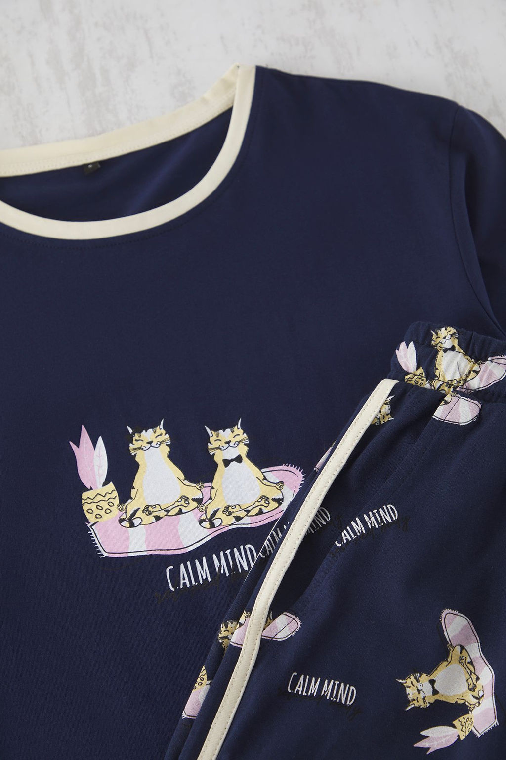 TRENDYOL MAN Lacivert Kedi Bask?l? Cift/Couple %100 Pamuk Orme Pijama Tak?m? TMNSS25PT00052 - Trendyolmilla фото 3