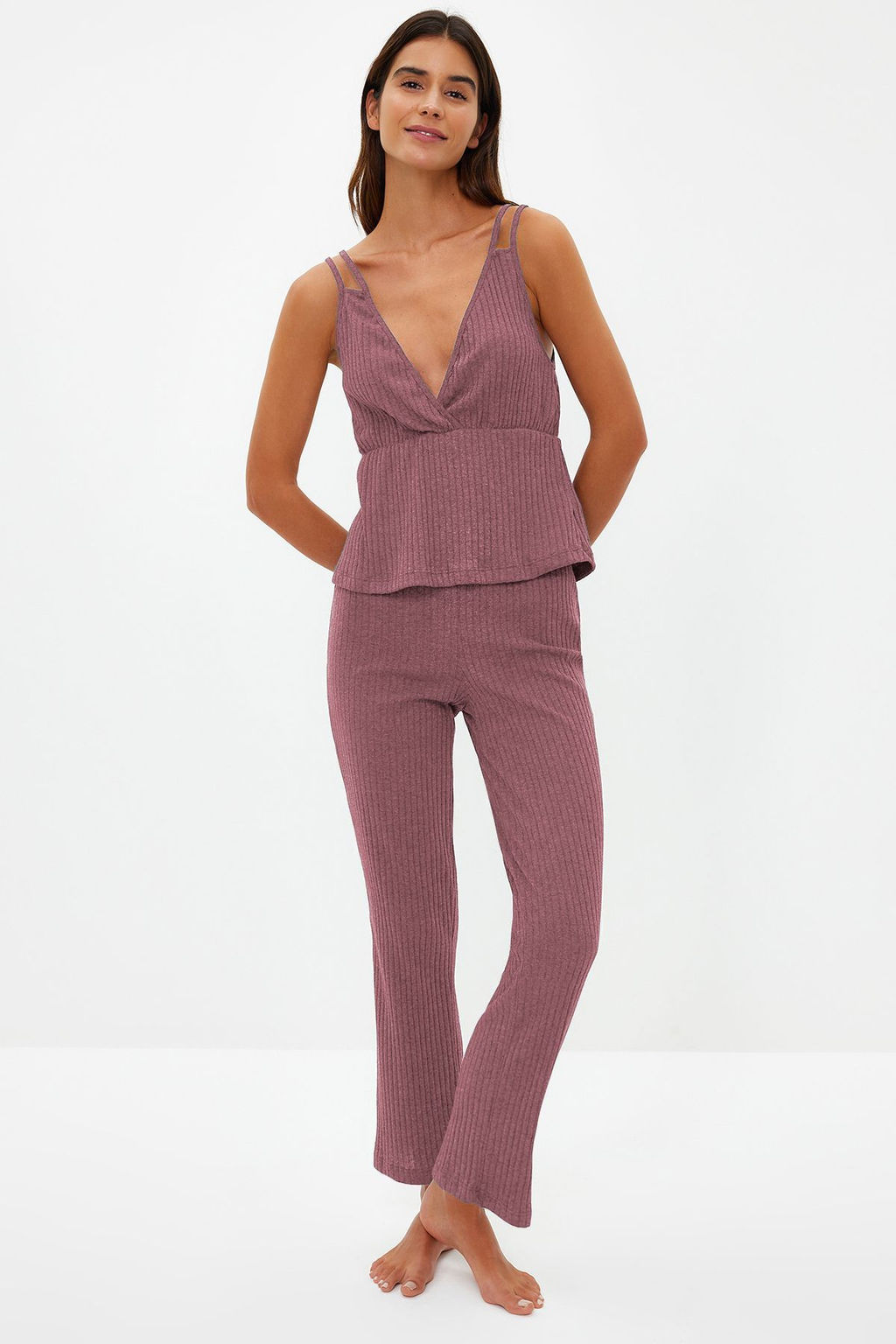 Trendyolmilla Antrasit Fitilli Ip Ask?l? Orme Pijama Tak?m? THMSS21PT0125 фото 22