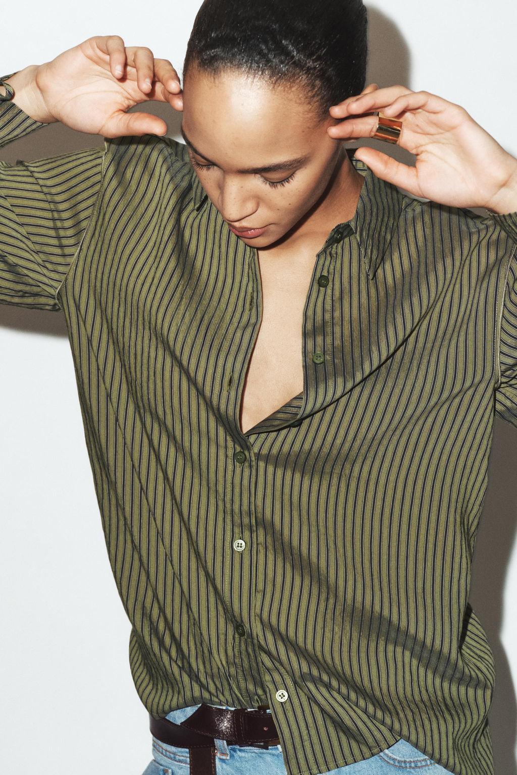 CAMISA RAYAS LAZOS / Khaki oscuro - Zara фото 5