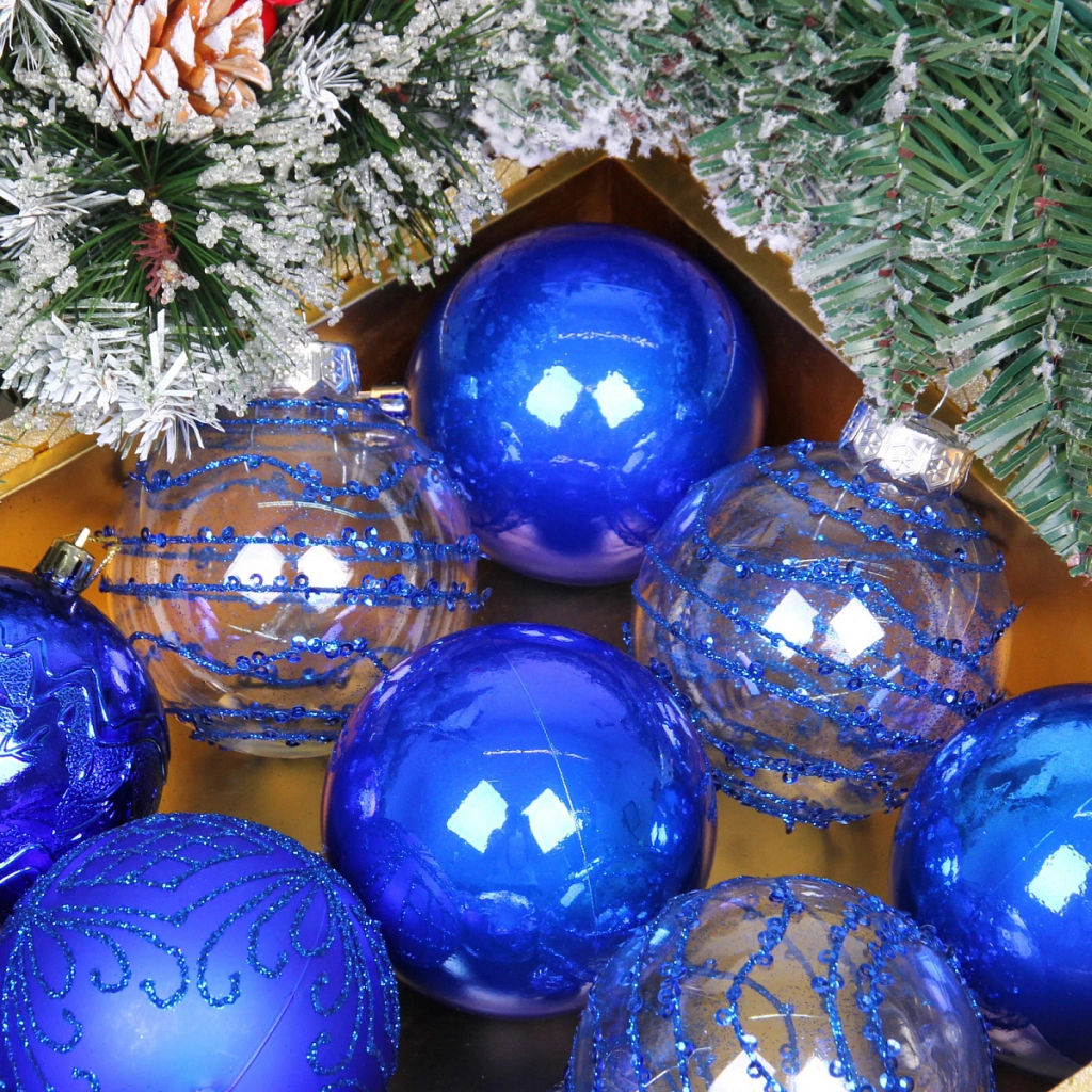 Новогодние шары "Волшебство ночи" 8 см (набор 12 шт), Синий