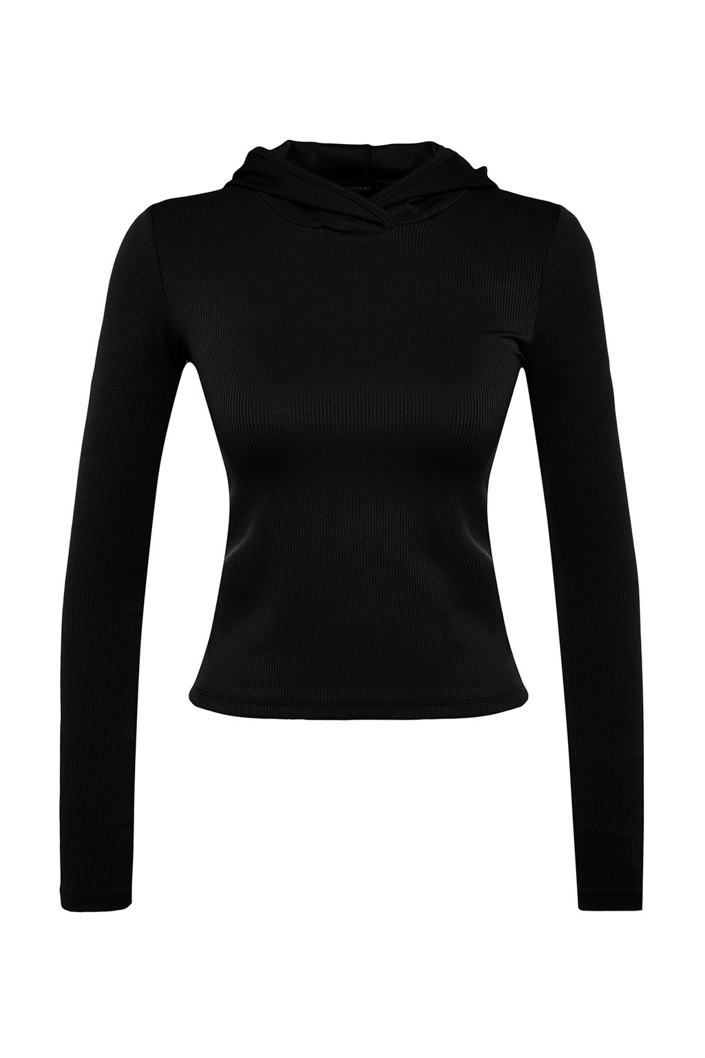 Trendyolmilla Siyah Fitilli Basparmak ve S?rt? Pencere/Cut Out Detayl? Orme Spor Ust/Bluz THMAW24BZ00004  фото 6