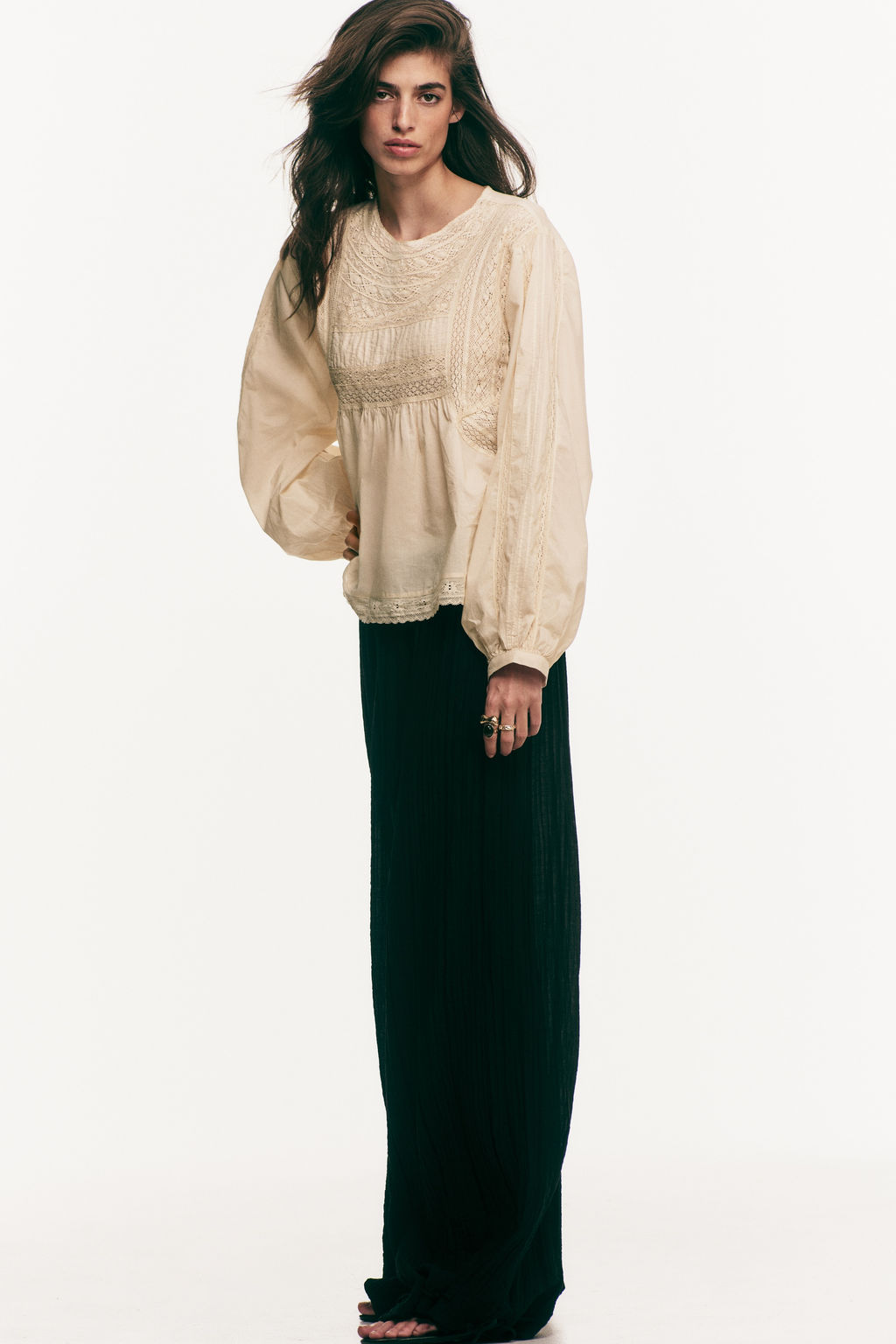 Blusa de algod?n con inserciones de encaje - H&m фото 2