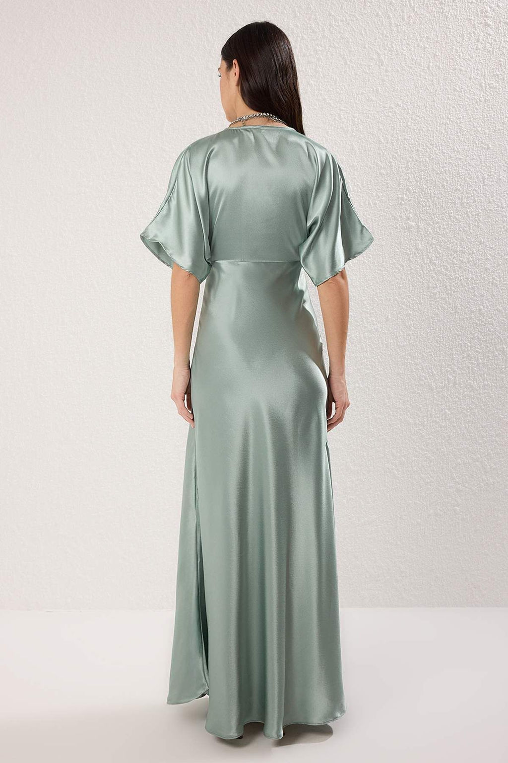 TRENDYOLMILLA Bej A-Kesim Krep Dokuma Uzun S?k Abiye & Mezuniyet Elbise TPRSS25AE00113 фото 14