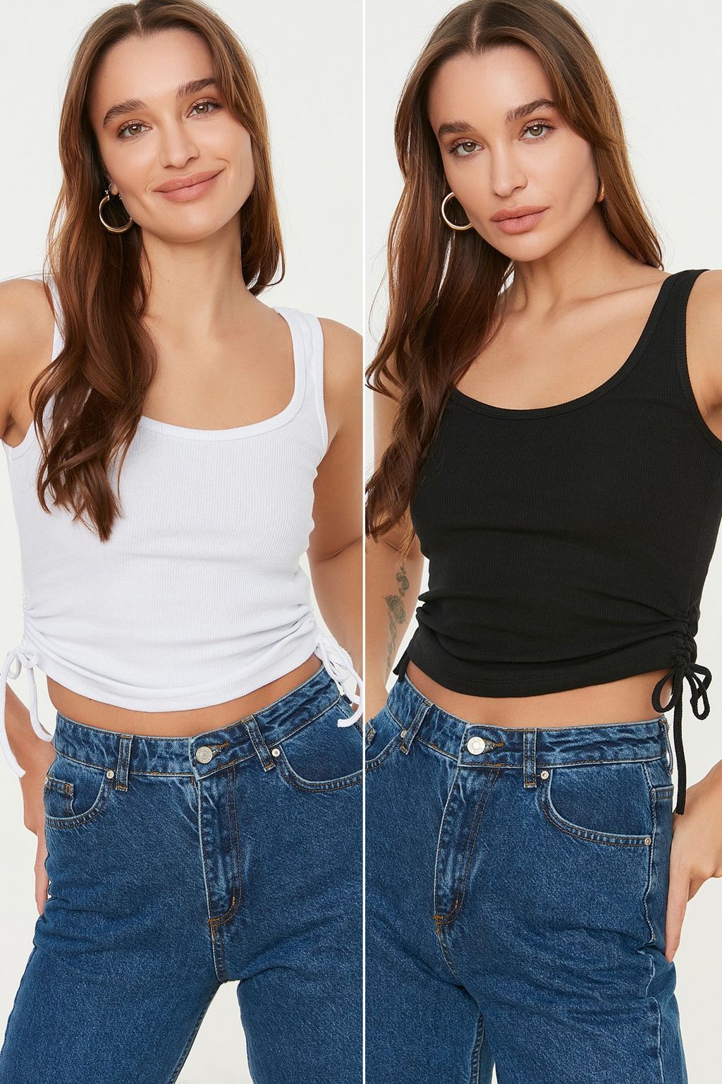 TRENDYOLMILLA Haki-Bej 2li Paket Buzgu Detayl? Havuz Yaka Fitilli Esnek Orme Atlet TWOSS21AL0195 фото 7