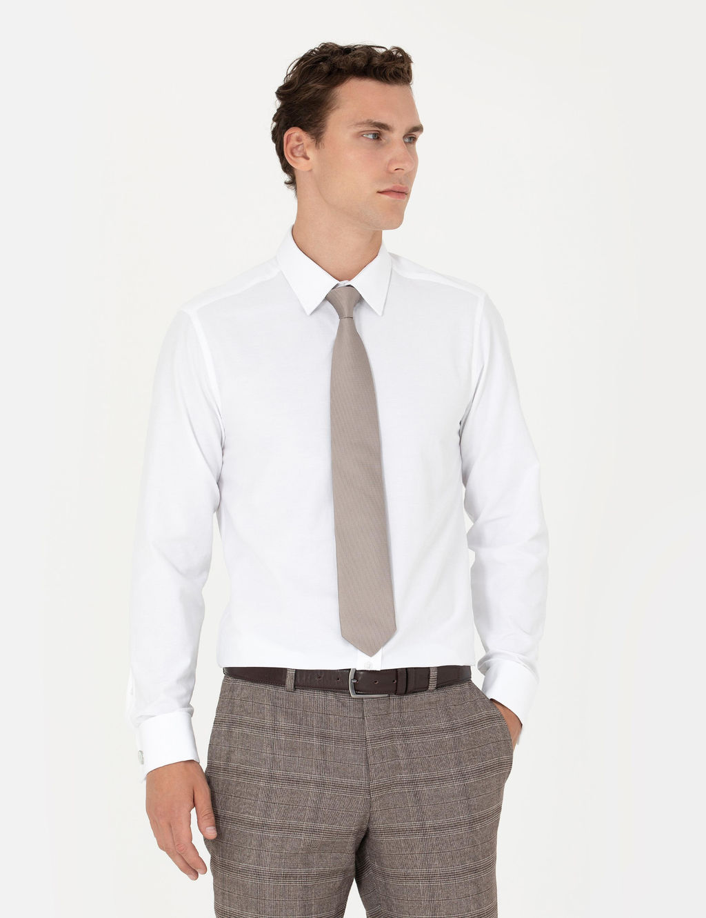 Beyaz Slim Fit Uzun Kollu Basic G_mlek