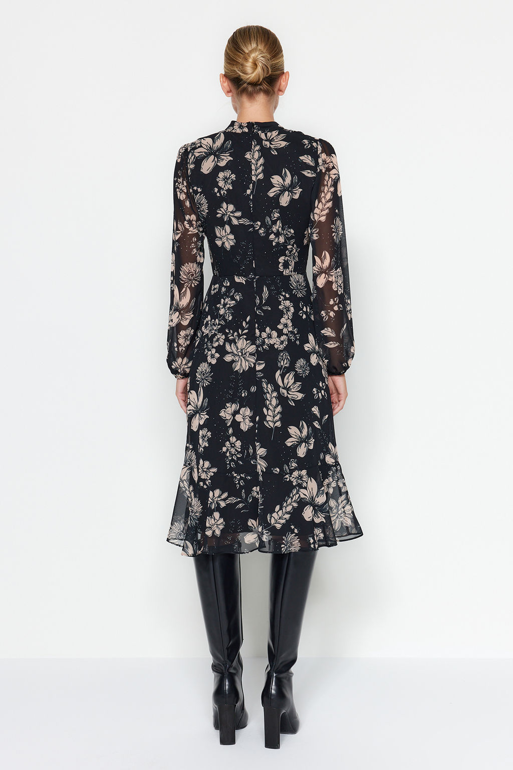 TRENDYOLMILLA Yesil Sal Desenli Volanl? Dokuma K?sl?k Elbise TWOAW23EL01436 фото 22