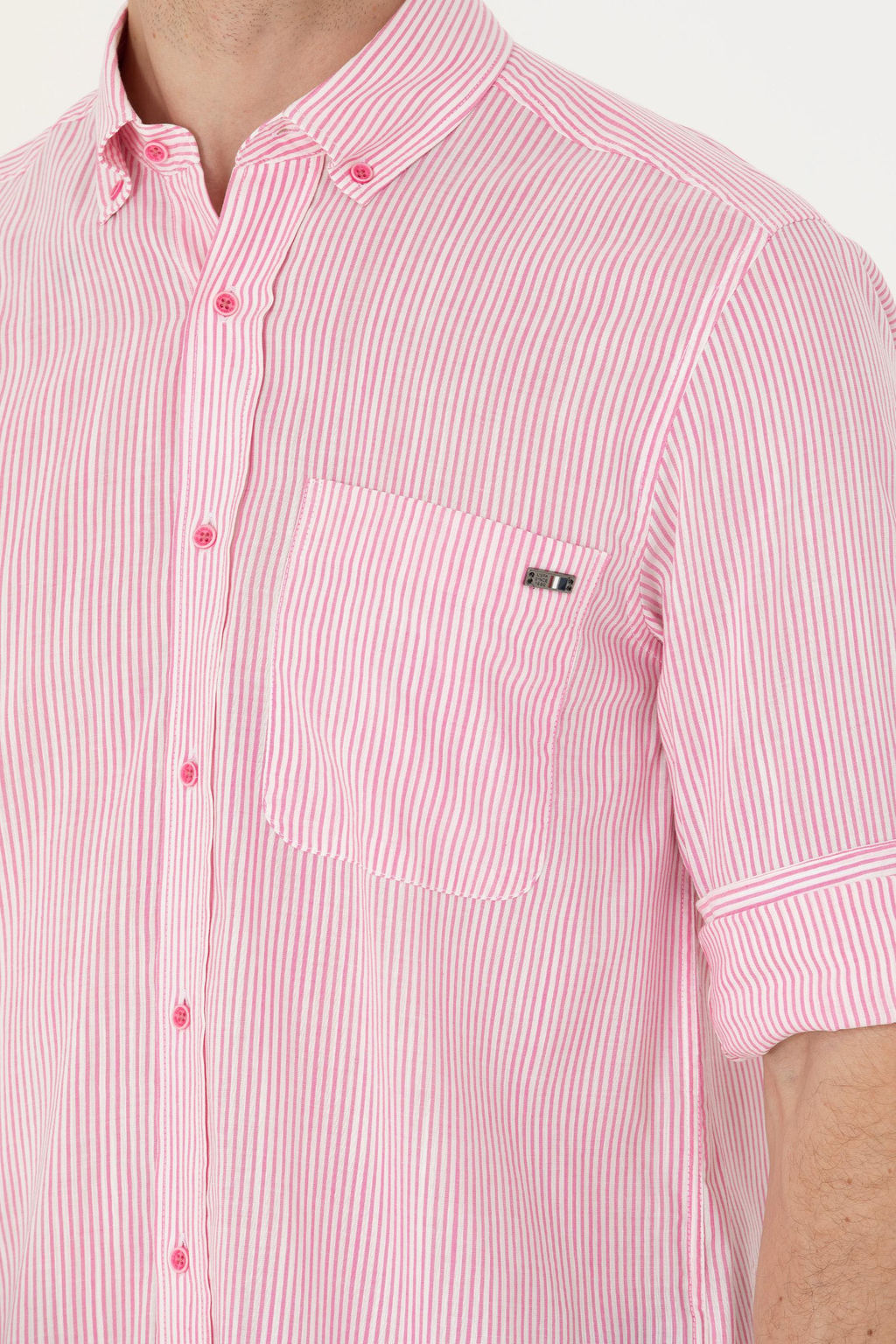 Erkek Pembe _izgili Beyaz G_mlek