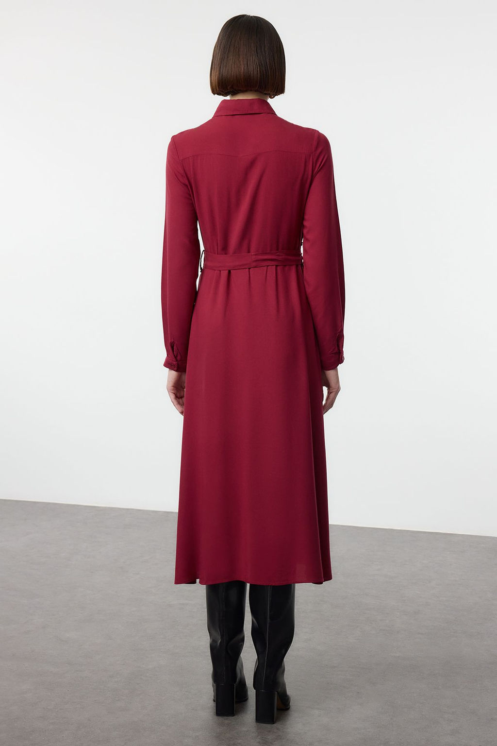 TRENDYOLMILLA Siyah Kusakl? Viskon Midi Dokuma Gomlek Elbise TWOAW25EL00436  фото 15