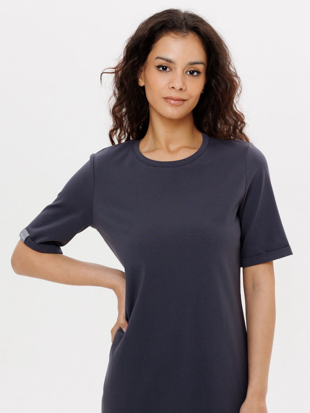 Трикотажное женское удлиненное платье-футболка графит ВП-08 (33)