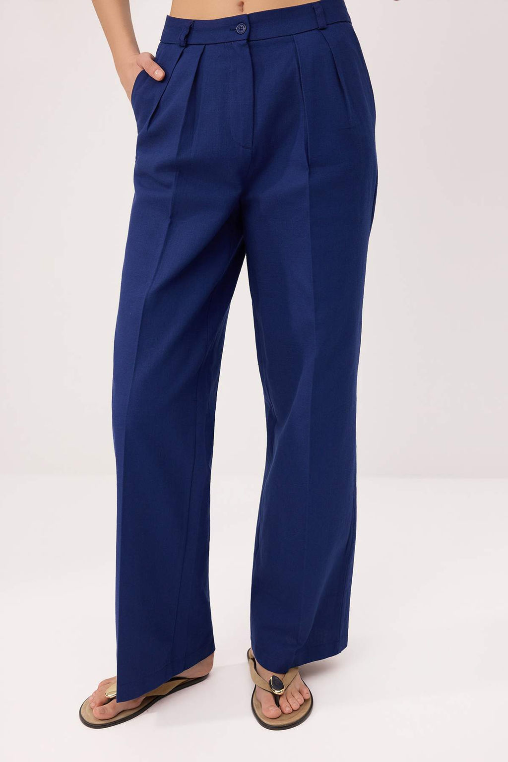 Lacivert Keten Gorunumlu Yelek Pantolon Dokuma Alt - Ust Tak?m TWOSS26AU00104 - Trendyolmilla фото 4