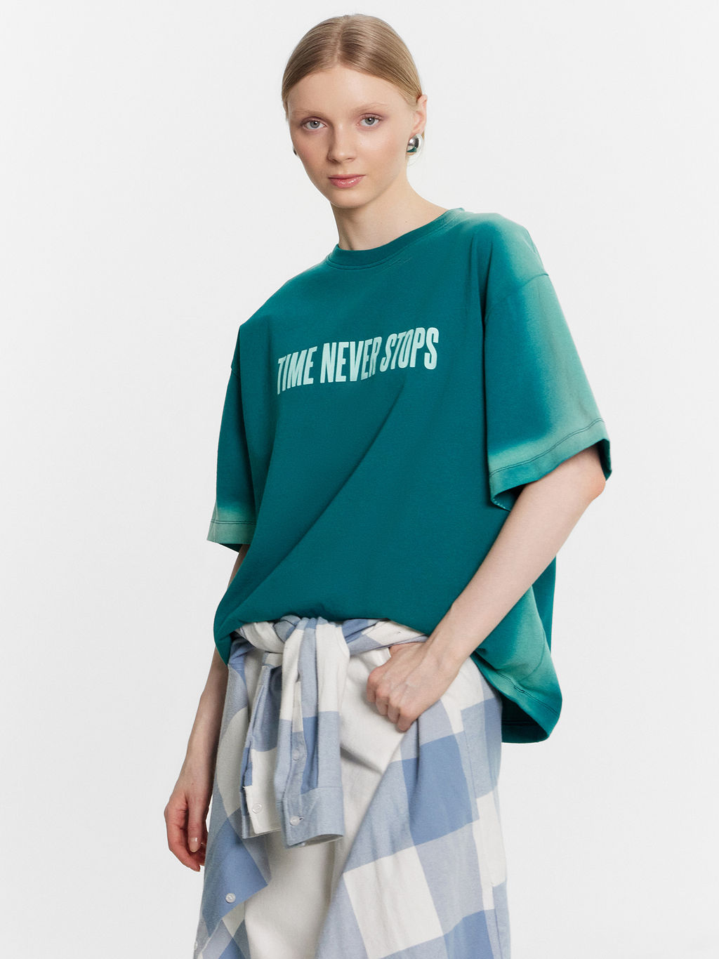 Футболка женская зеленая time never stops бирюзовый зеленый +печать 112961