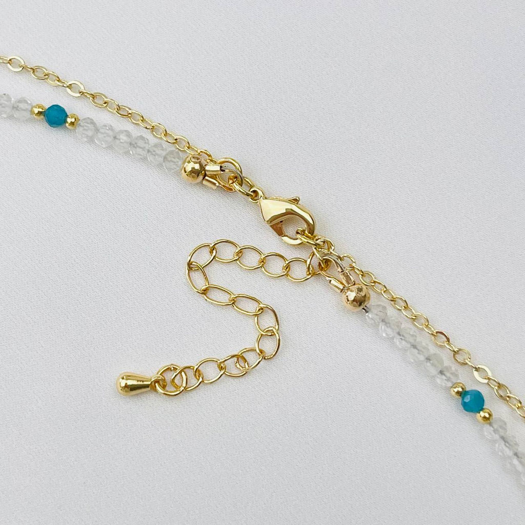 Колье двойное из Горного Хрусталя,Апатита и Аквамарина 38/42 см +