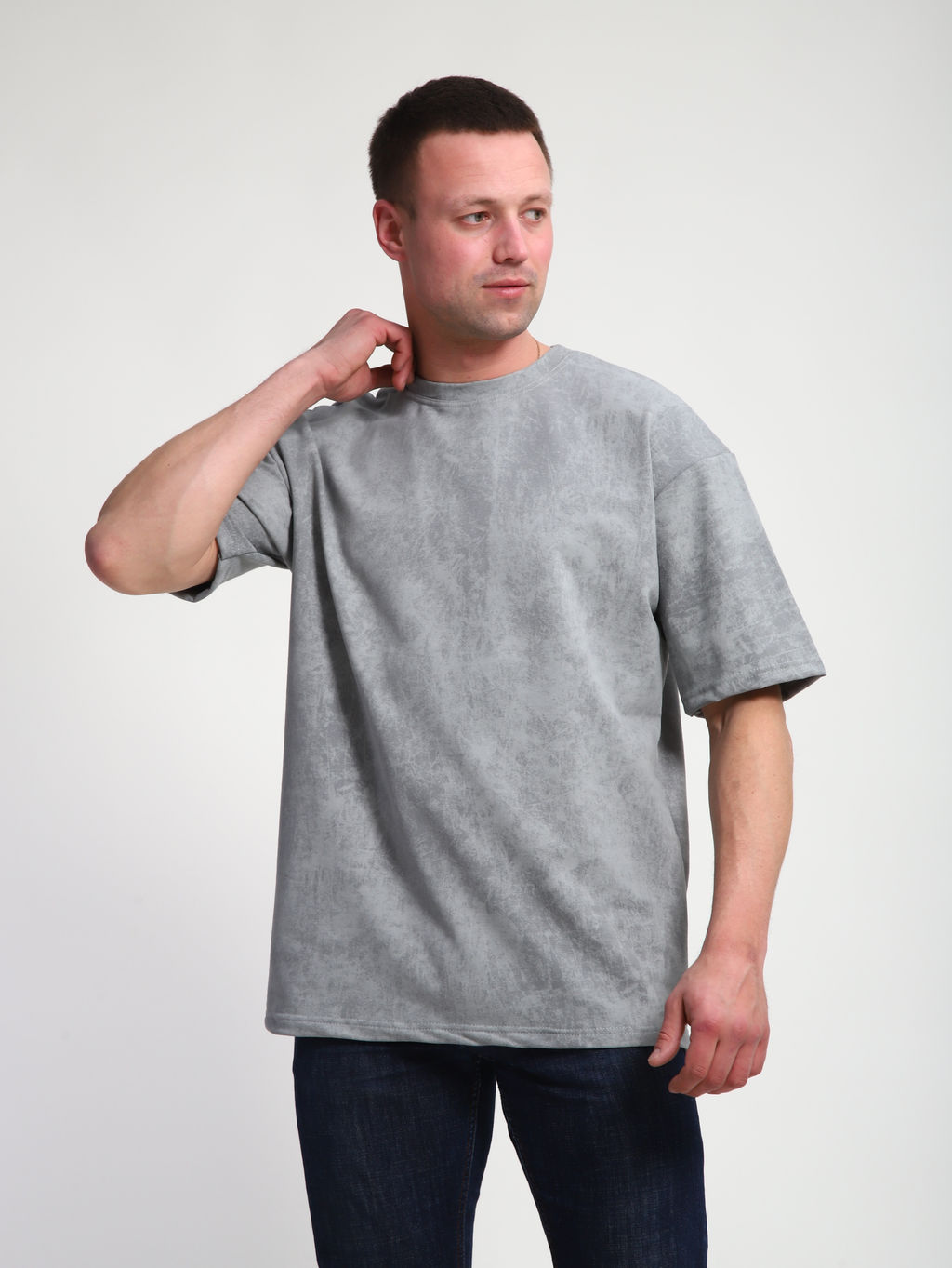 М460 Футболка оверсайз футер (серый винтаж)