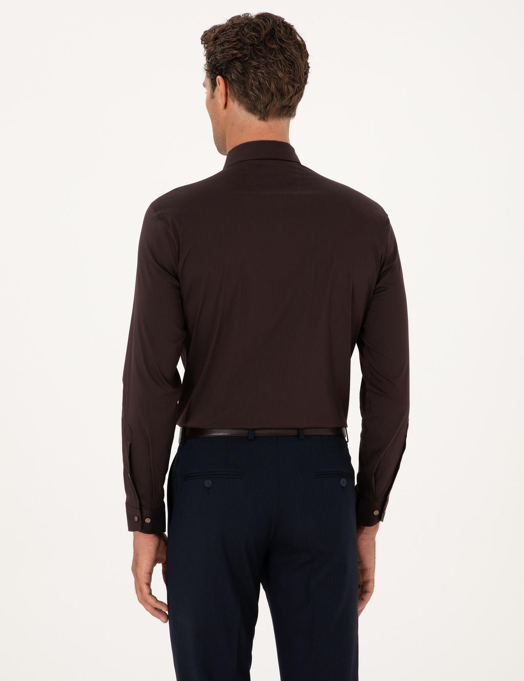 Koyu Kahverengi Slim Fit Non Iron Klasik G_mlek - Cacharel фото 5