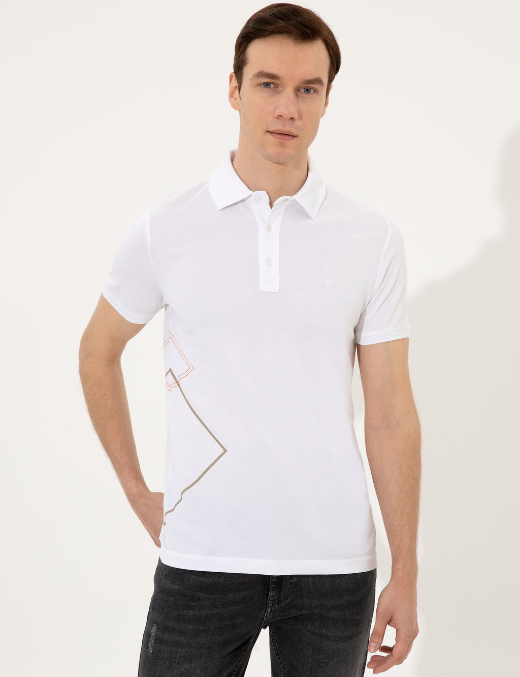 Beyaz Polo Yaka Slim Fit T-Shirt