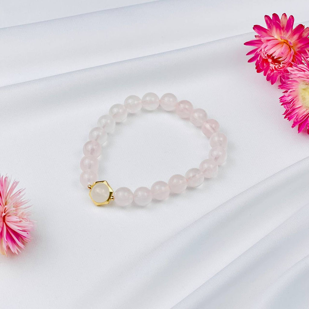 Браслет Розового кварца и Лунного камня 17 см