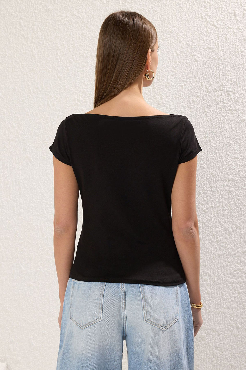 Trendyolmilla K?rm?z? Kay?k Yaka Fitted/Vucuda Oturan Pamuklu Esnek Orme Bluz TWOSS25BZ00285 фото 8