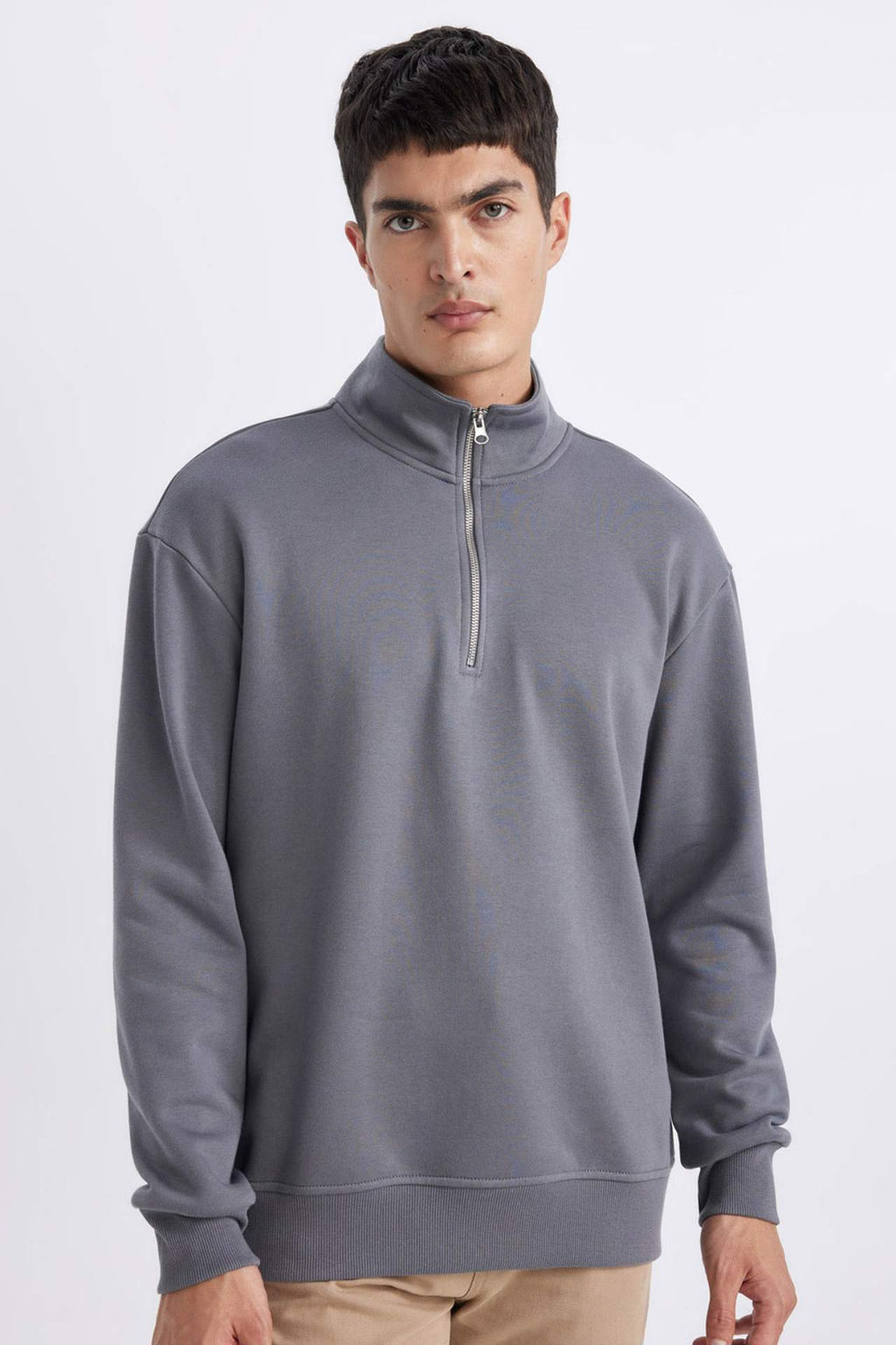 Comfort Regular Fit Rahat Kal?p Dik Yaka Fermuarl? Kal?n Basic Duz Sweatshirt - Defacto фото 12