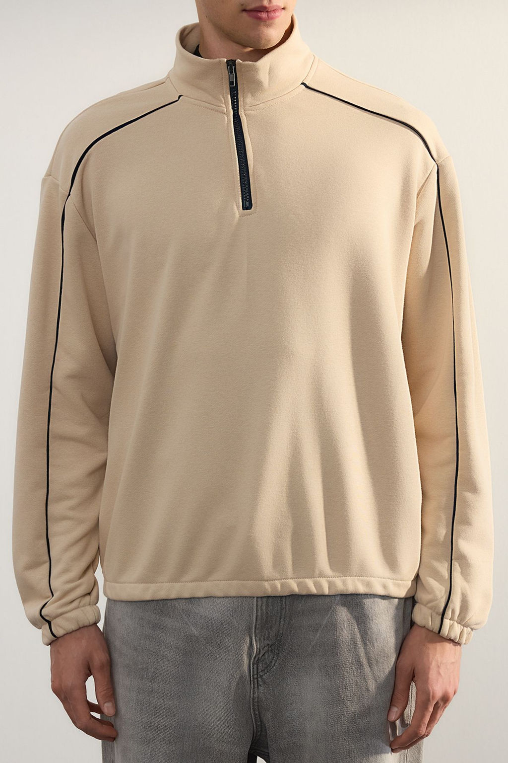 TRENDYOL MAN Tas Oversize/Genis Kesim Dik Yaka Fermuarl? Ici Polar Biyeli 100% Pamuk Sweatshirt TMNAW25SW00033 - Trendyolmilla фото 4
