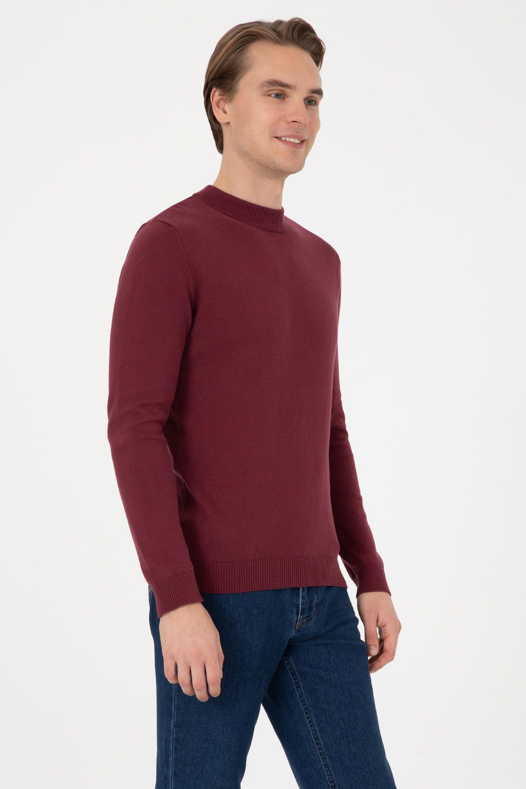 Джемпер Slim Fit Polo Yaka бордовый из хлопка