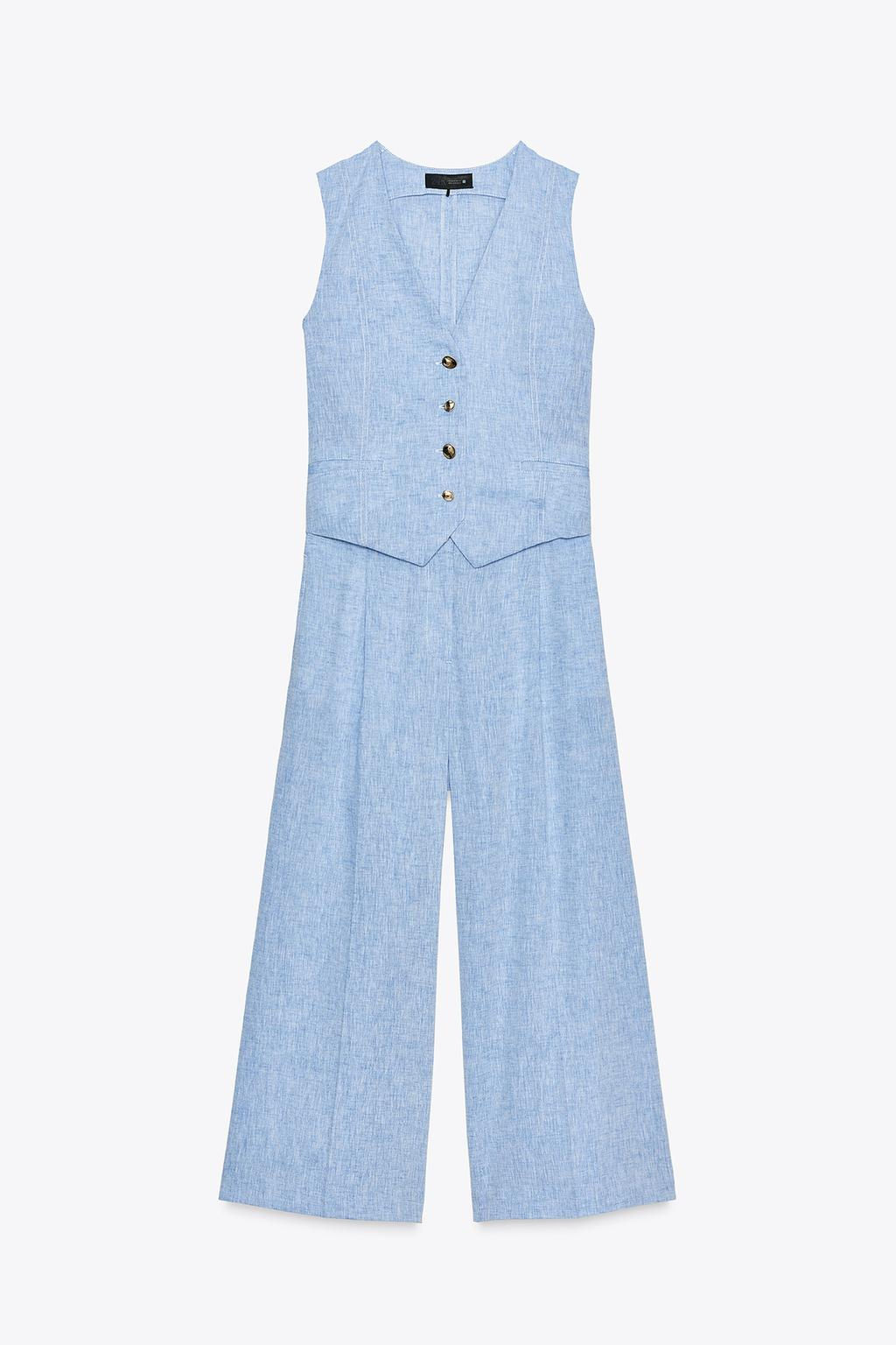 LINEN BLEND WAISTCOAT JUMPSUIT - Zara фото 6
