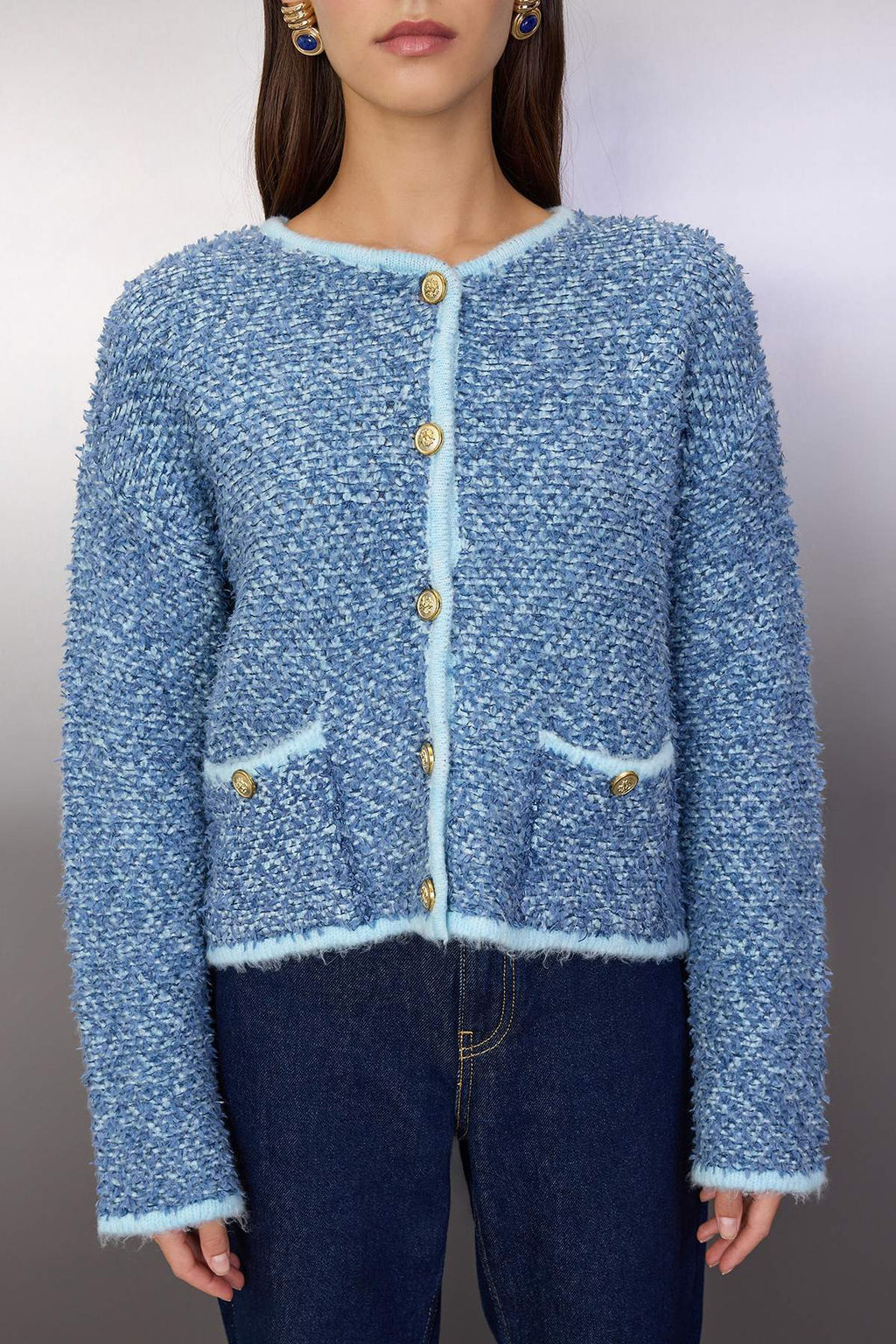 Mavi Yumusak Dokulu Dugme Detayl? Triko H?rka TWOAW26HI00267 - Trendyolmilla фото 3