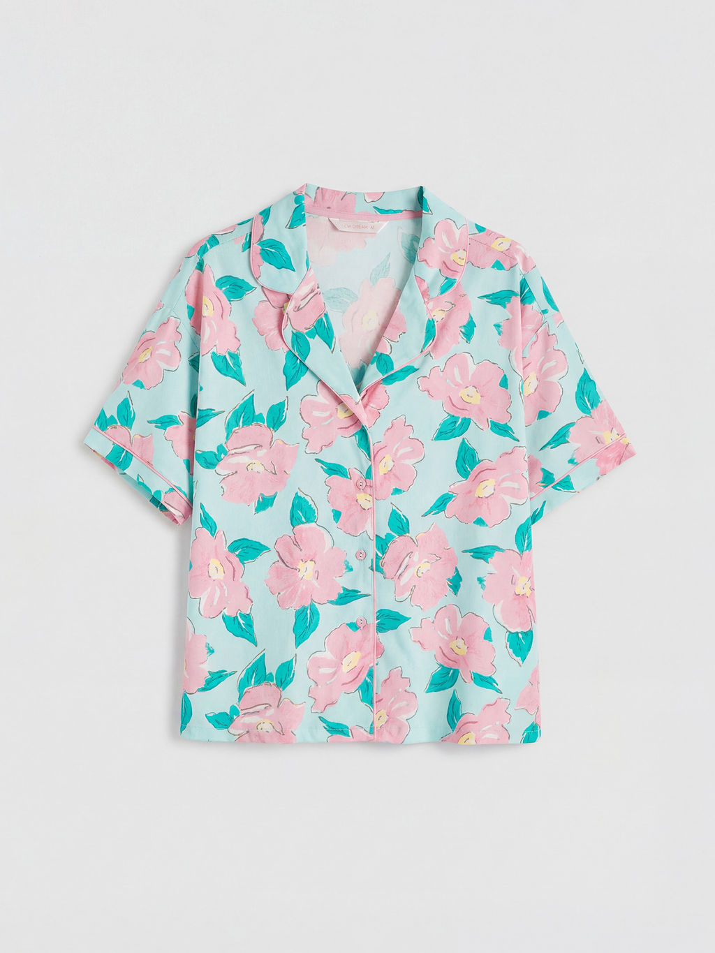 G?mlek Yaka ?i?ekli Kad?n Pijama Tak?m?