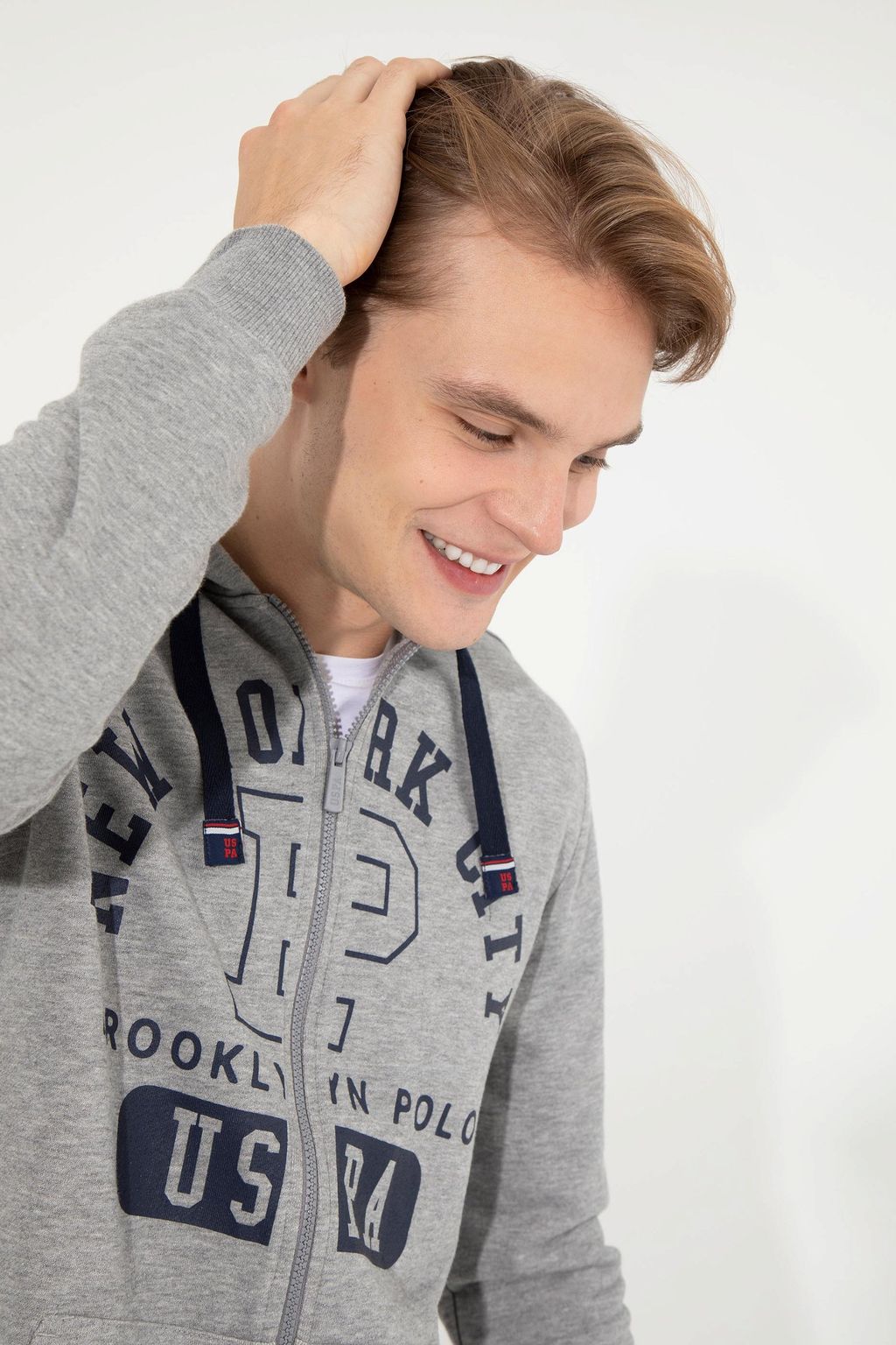 U. S. Polo Assn / Мужской серый меланжевый вязаный кардиган - U.s. polo assn фото 2
