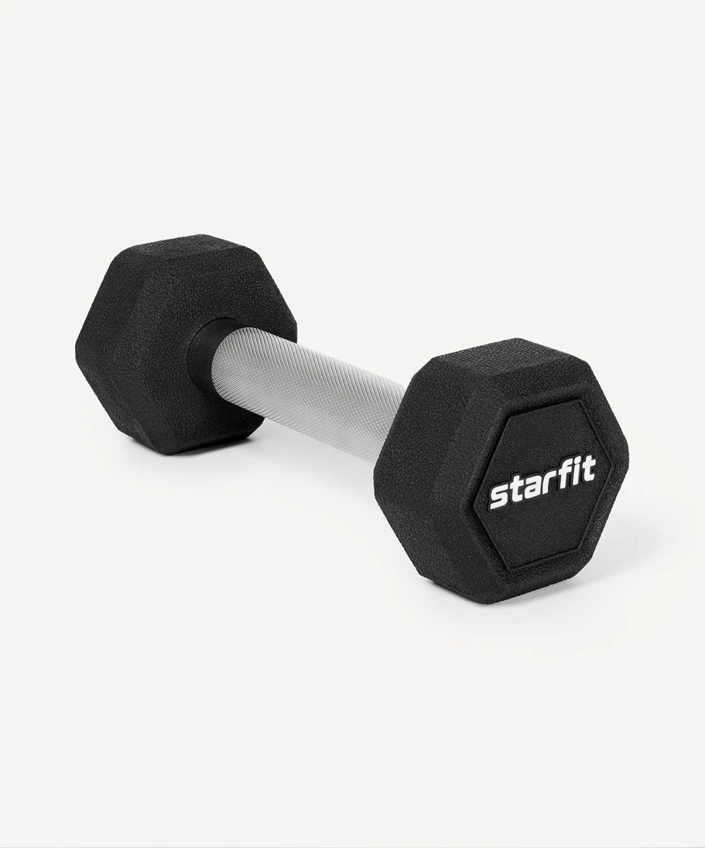Гантель гексагональная STARFIT DB-301PRO 2 кг, обрезиненная, черный  фото 2