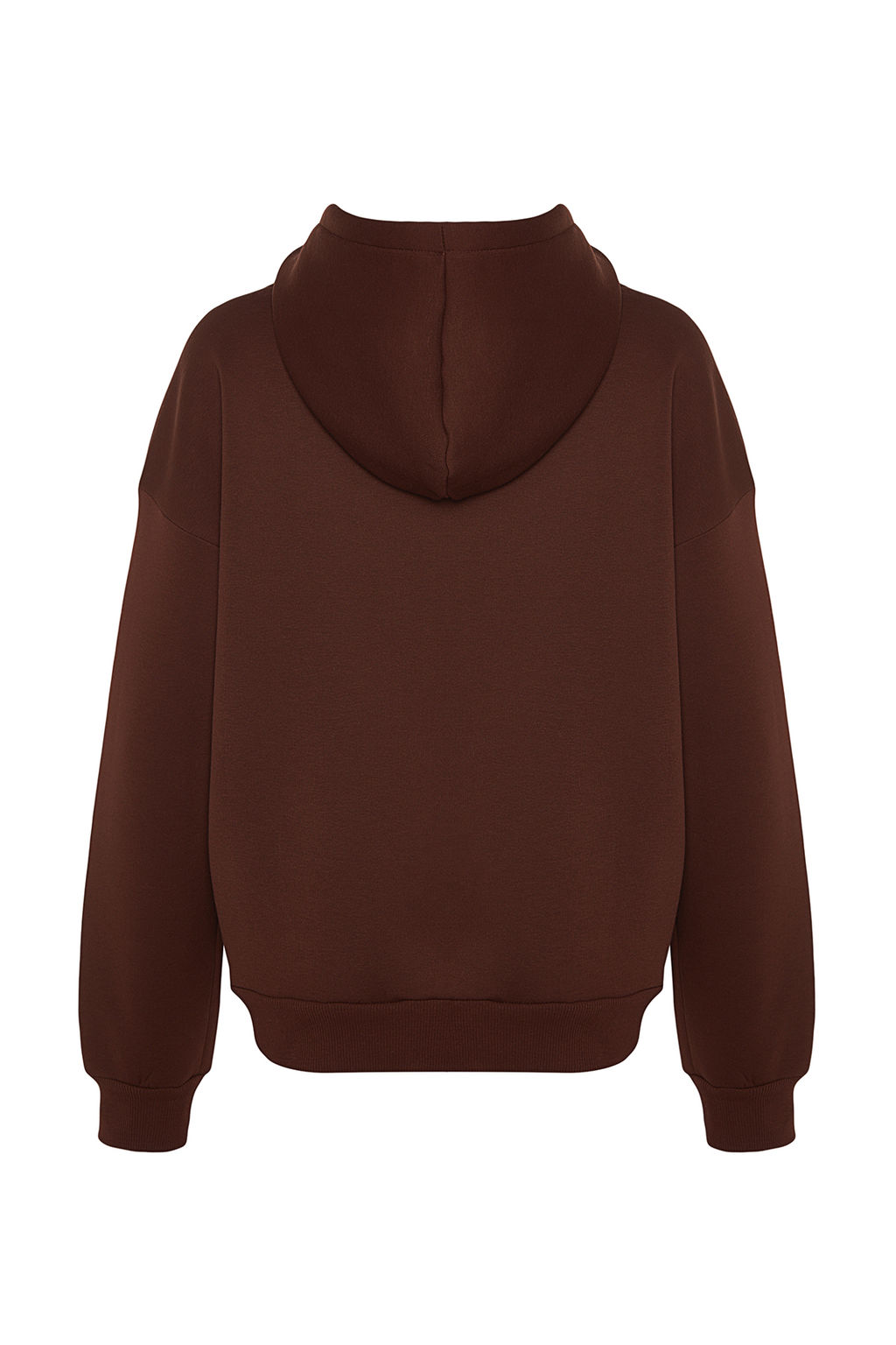 Kahverengi Oversize/Rahat Kesim Basic Kapusonlu Kal?n Ici Polarl? Orme Sweatshirt TWOAW24SW00188