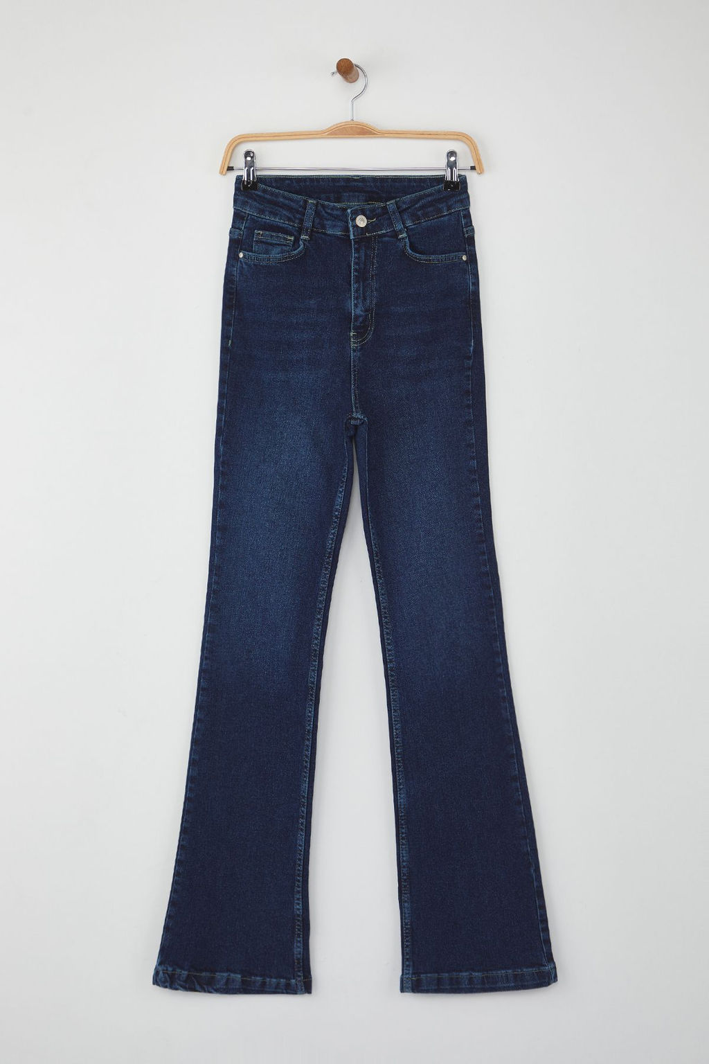 Teen Koyu Mavi Yuksek Bel Ispanyol Paca Flare Jeans TWOAW26JE00094 - Trendyolmilla фото 5