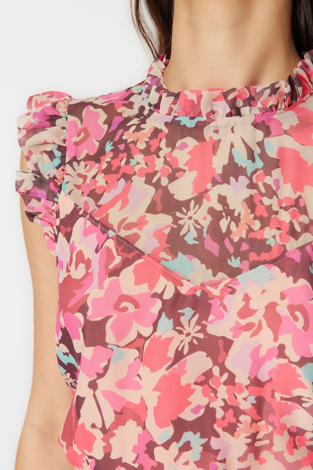 Pembe Cicek Desenli Belden Ac?lan Mini Dokuma Elbise TWOSS23EL02008 - Trendyolmilla фото 3