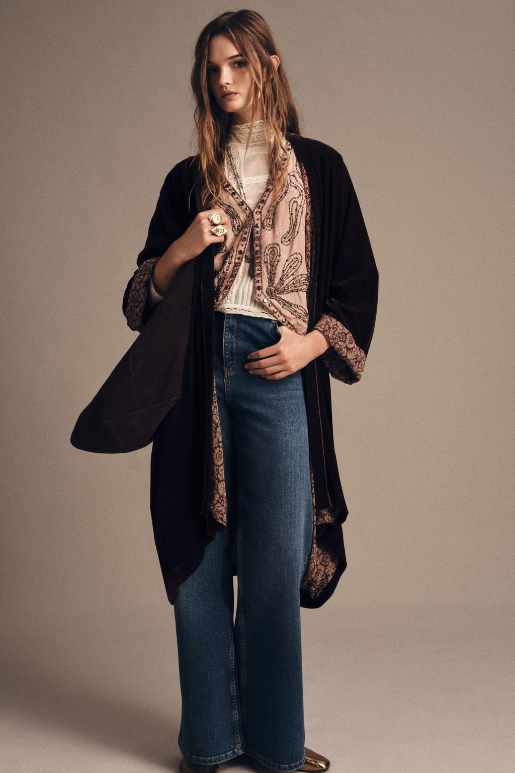 ZW COLLECTION VELVET KIMONO - Zara фото 3